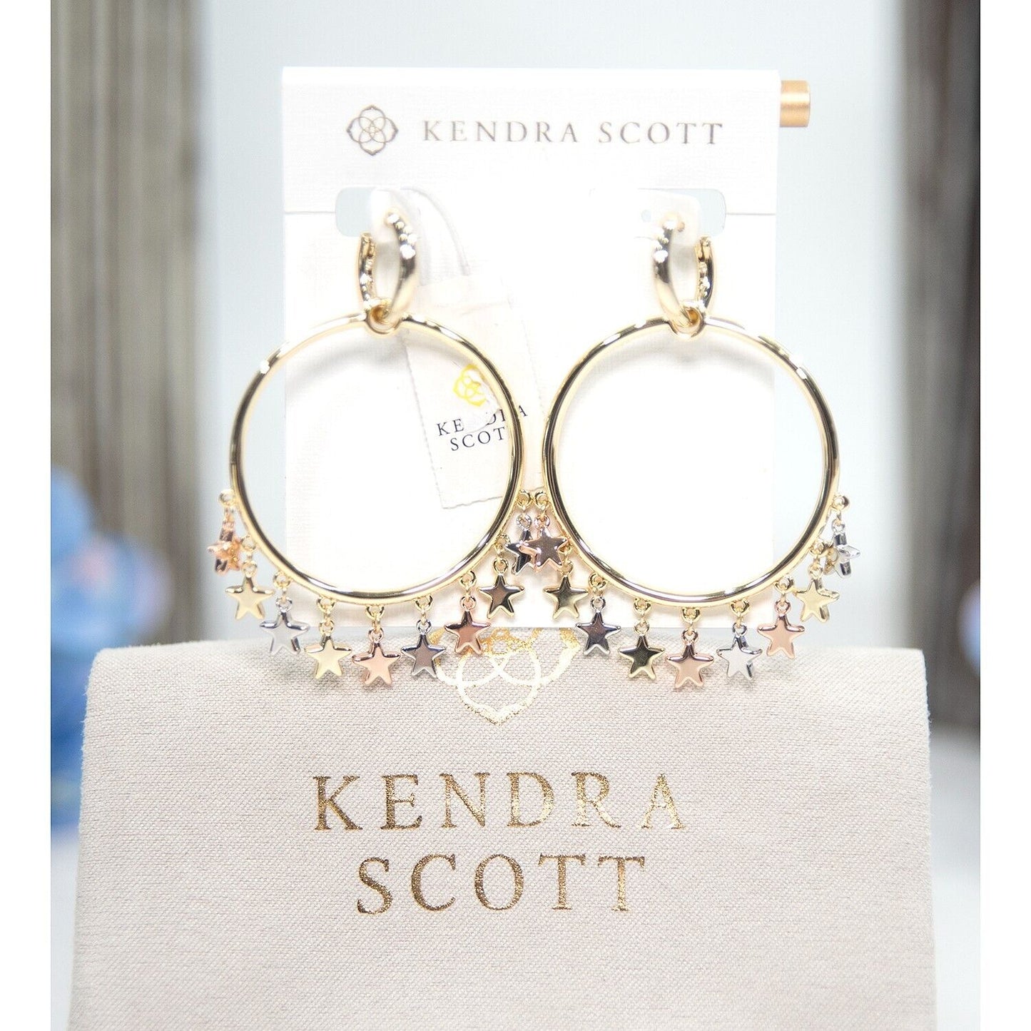 Kendra Scott Sloan Silver Rose Gold Plated Star Statement Hoop Earrings NWT