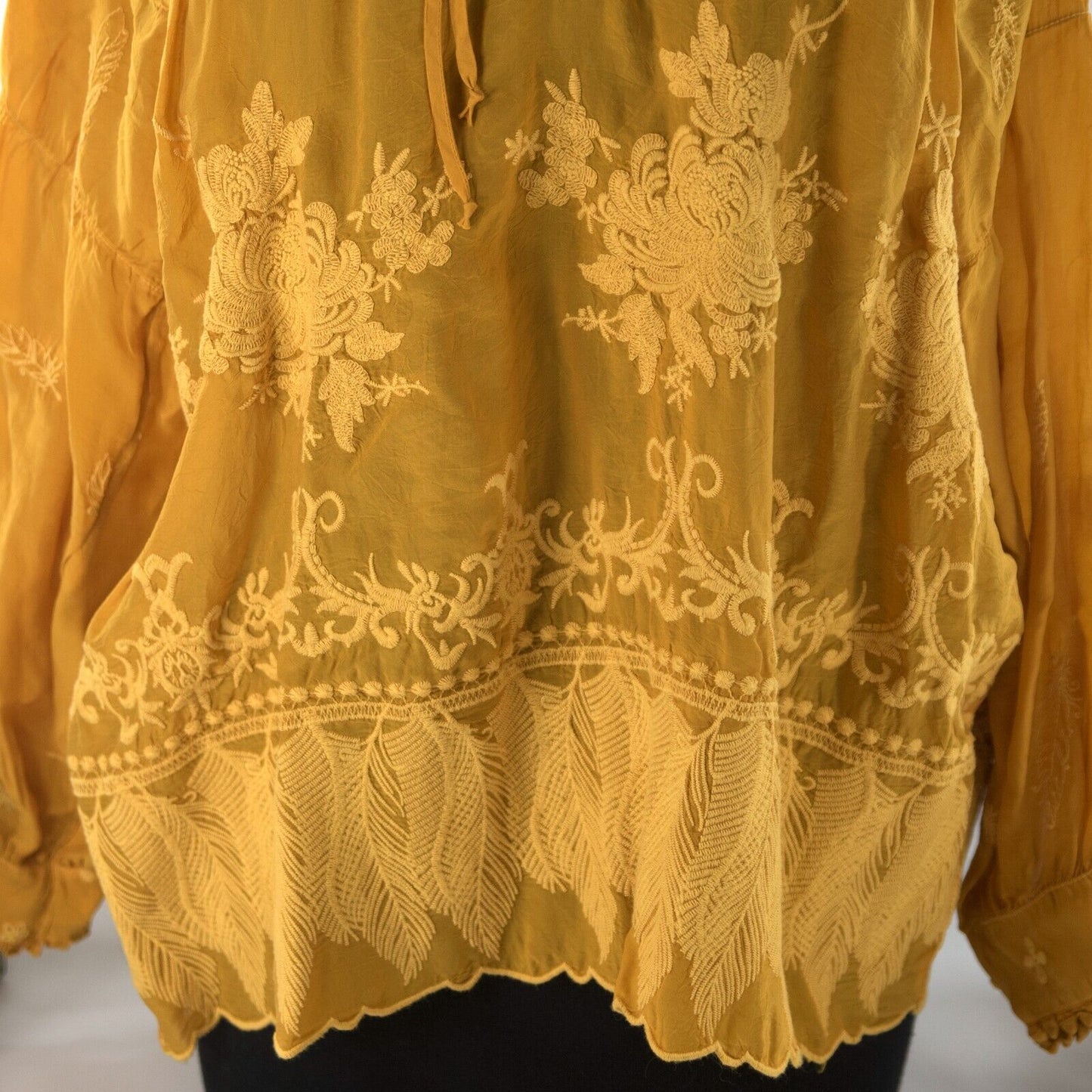 Johnny Was Persimmon Rayon Embroidered Lara Feather Top Shirt Blouse Sz L NWT