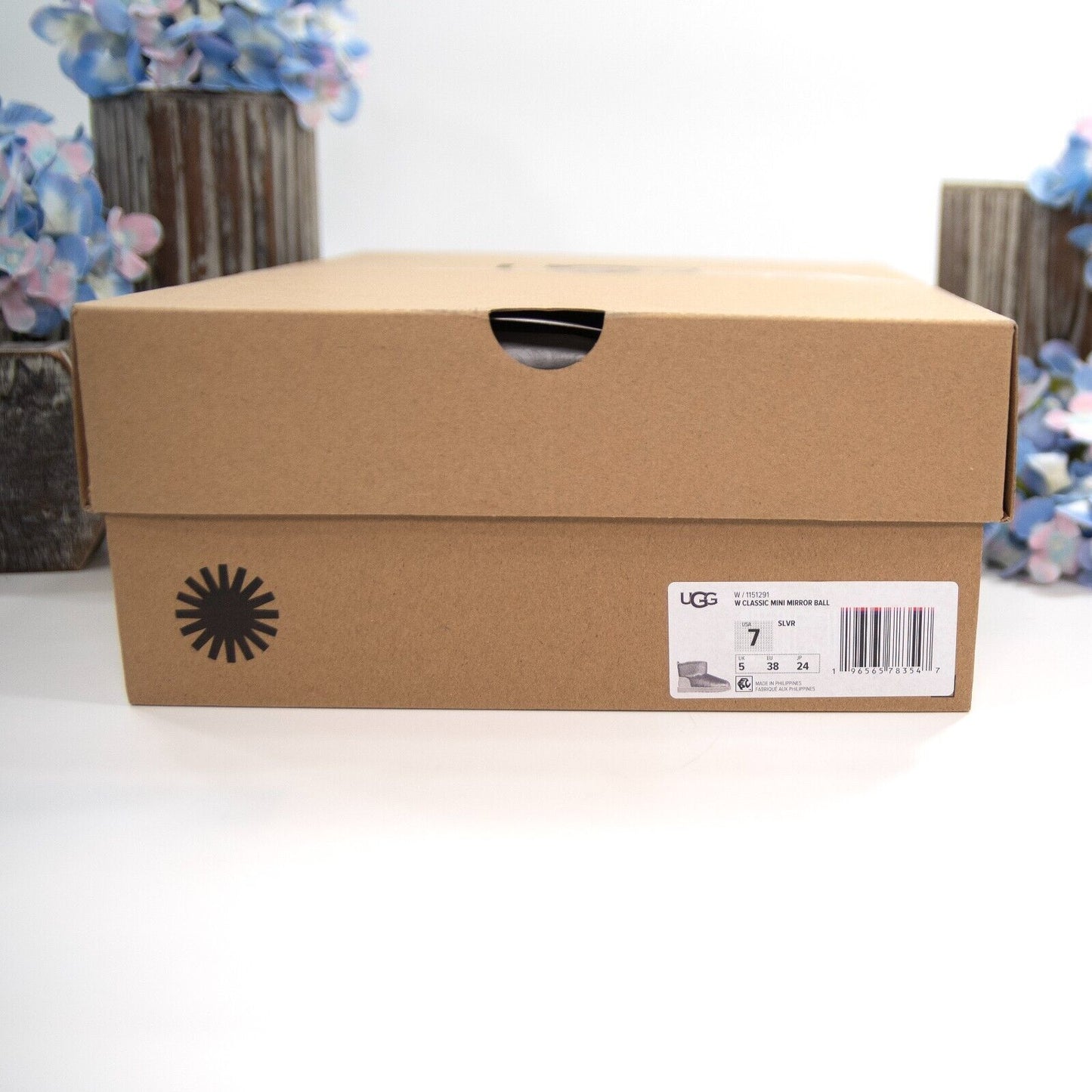 UGG Classic Mini Mirror Ball Silver Sequin Sheepskin Suede Boots Size 7 NIB