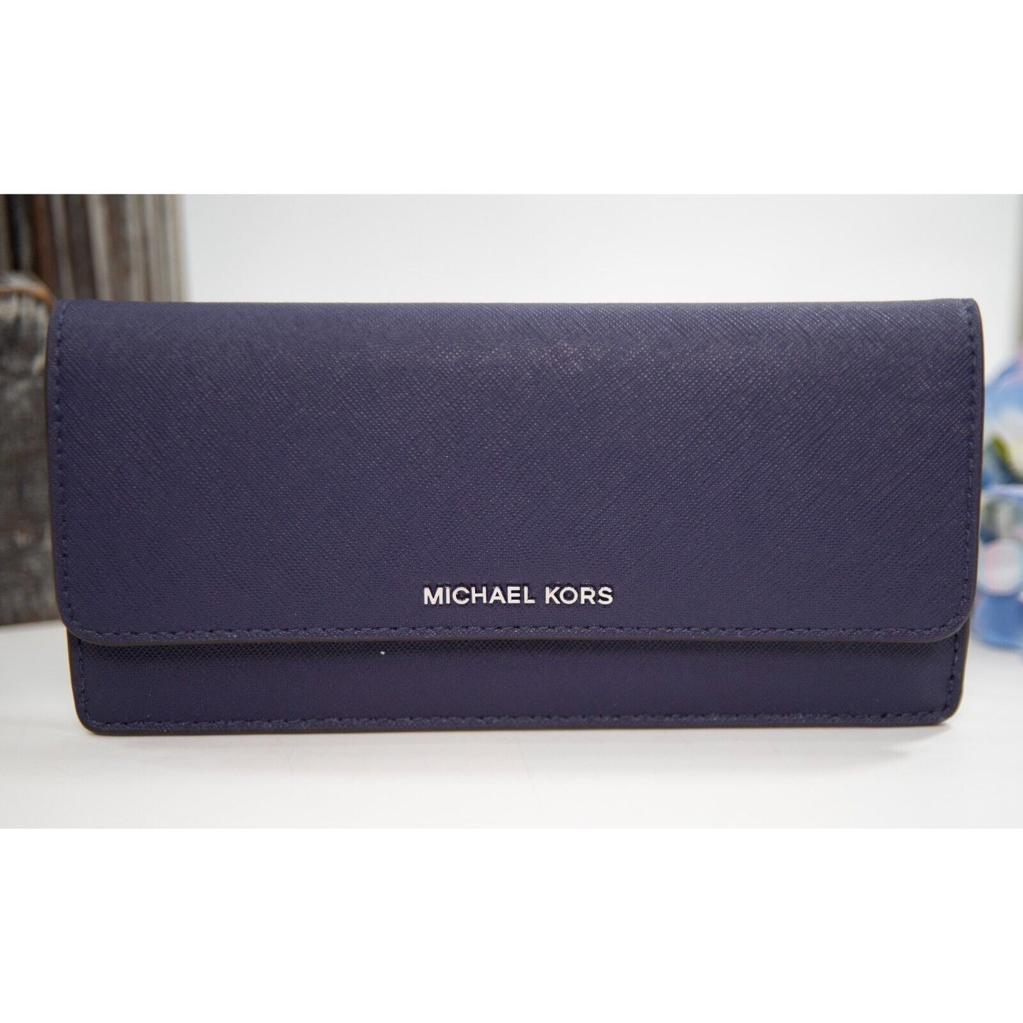 Michael Kors Iris Saffiano Leather Flap Credit Card Wallet NWT