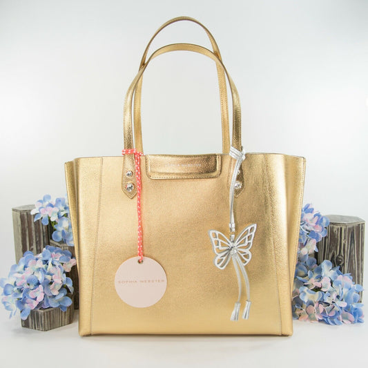 Sophia Webster Hola Gold Silver Metallic Leather Butterfly Tote Bag NWT