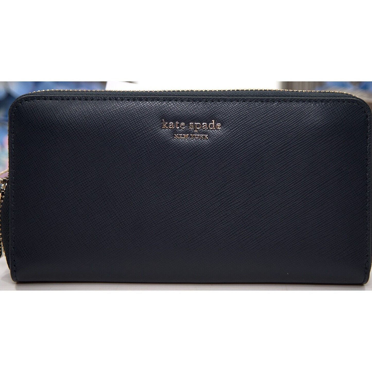 Kate Spade Spencer Blazer Blue Leather Zip Around Large Lacey Wallet NWT