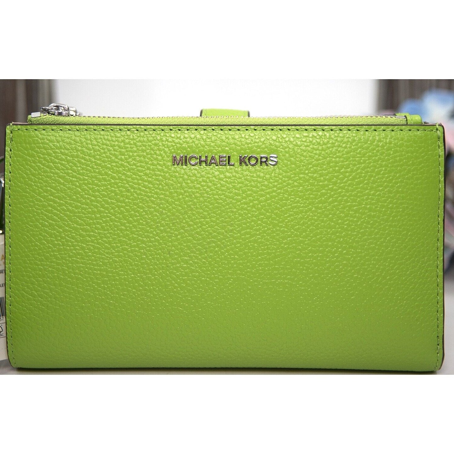 Michael Kors Pear Leather Adele Logo Double Zip Phone Wristlet NWT