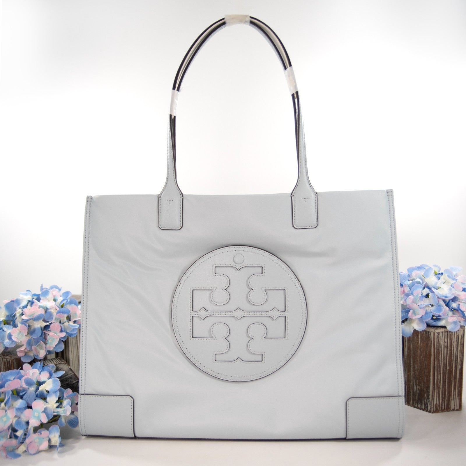 Tory Burch Ella Powder Blue Nylon Leather Large Tote Bag NWT