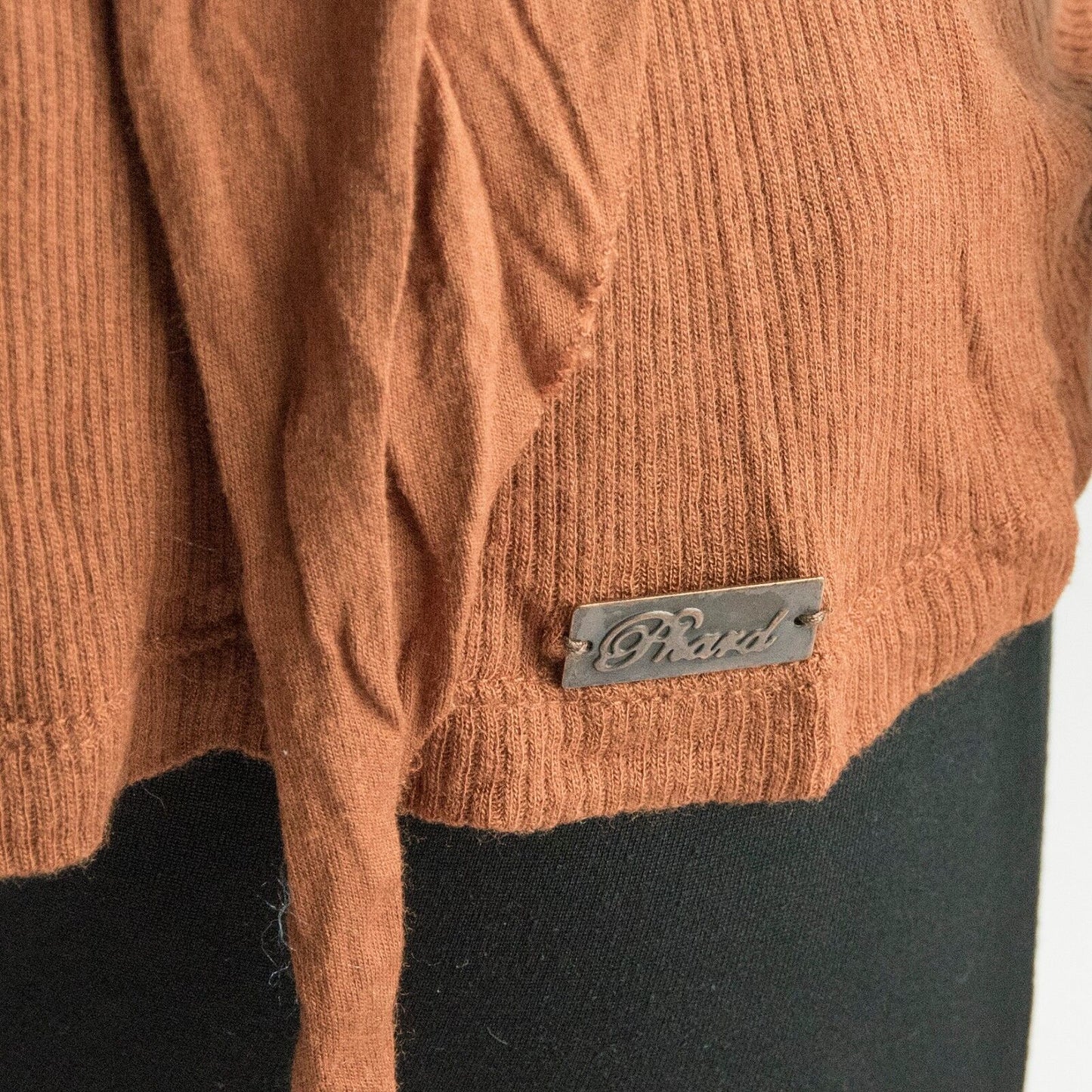 Phard Couture Copper Raw Edge Overlaid Viscose Wool Knit Top Lg
