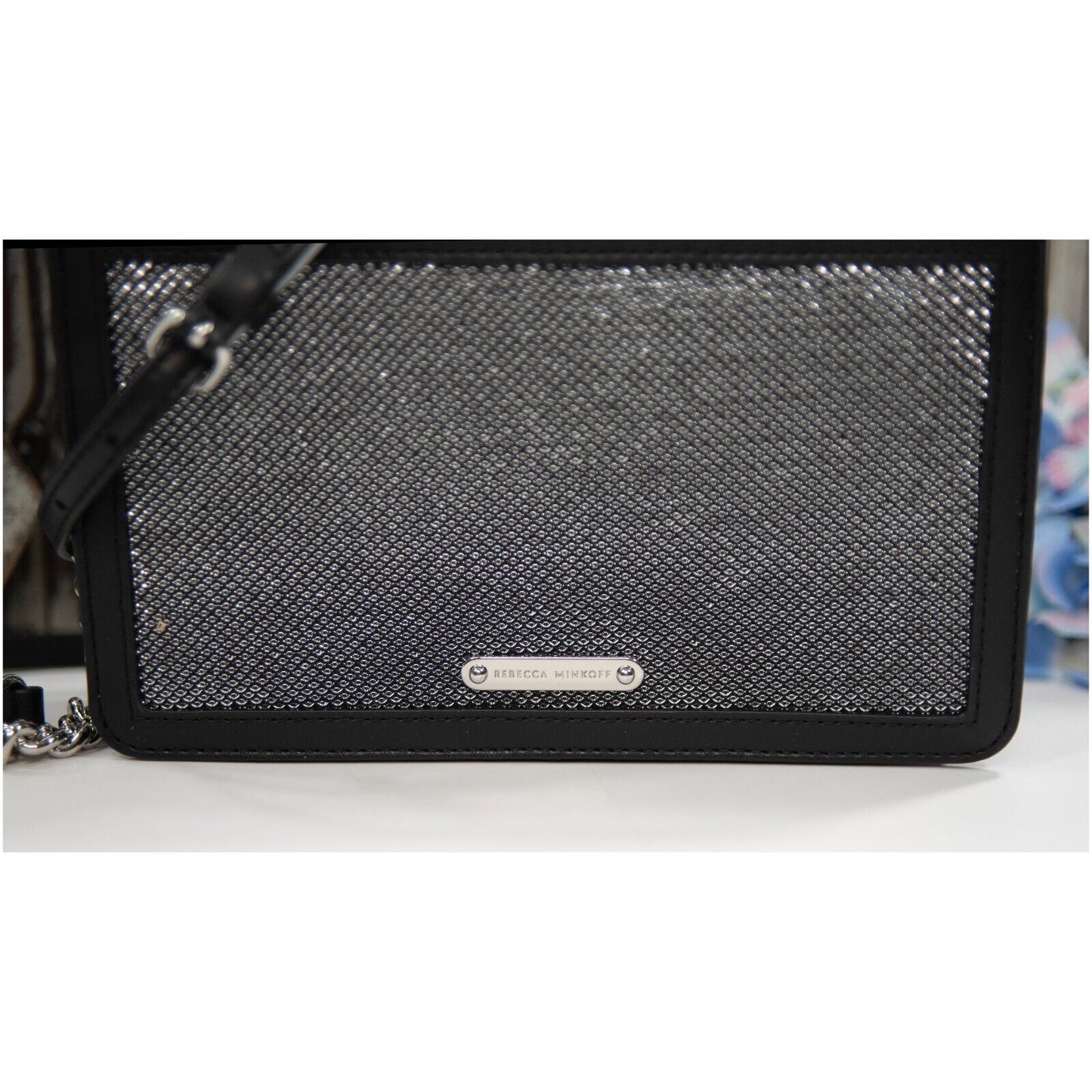 Rebecca Minkoff Silver Fabric Black Leather Love Crossbody Mini Bag NWT