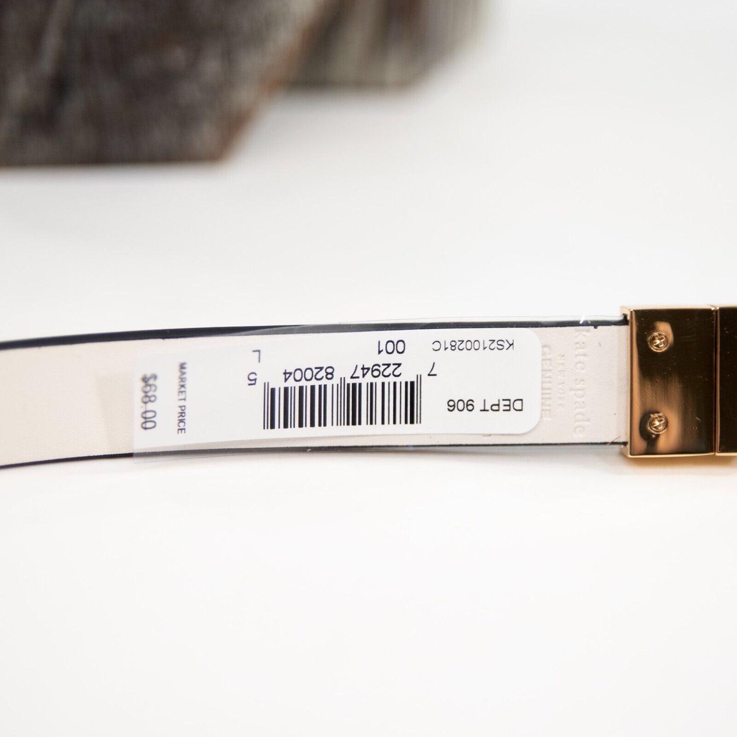 Kate Spade Black Cream Leather Slim Gold Plated Buckle Reversible Belt Lg NWT