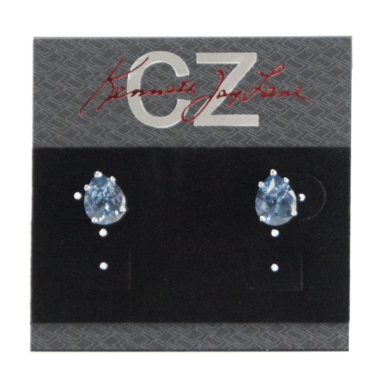 CZ Kenneth Jay Lane Silver Aqua Pear Stud Earrings KE696AQSI NWT