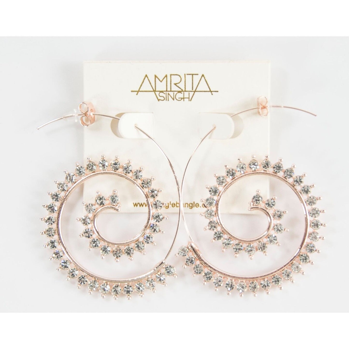 Amrita Singh Glamour Crystal Spiral Filigree Rose Gold Earrings ERC 5766 NWT