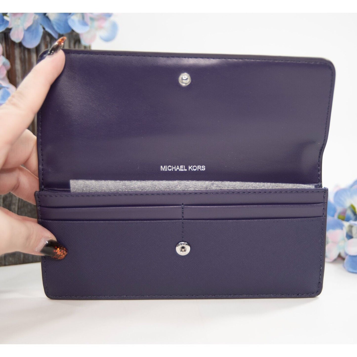 Michael Kors Iris Saffiano Leather Flap Credit Card Wallet NWT