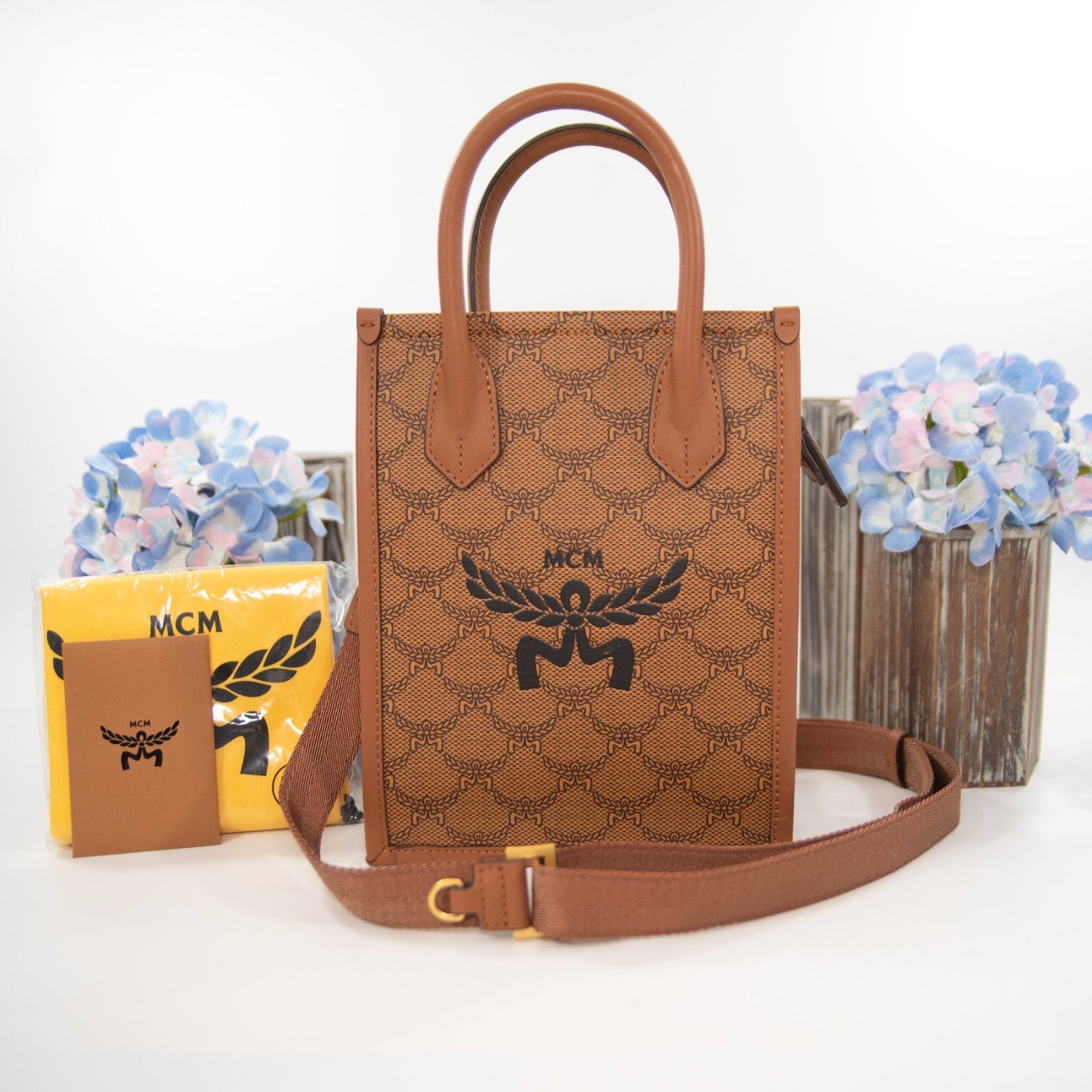 MCM Himmel Lauretos Coated Canvas Leather Mini Crossbody