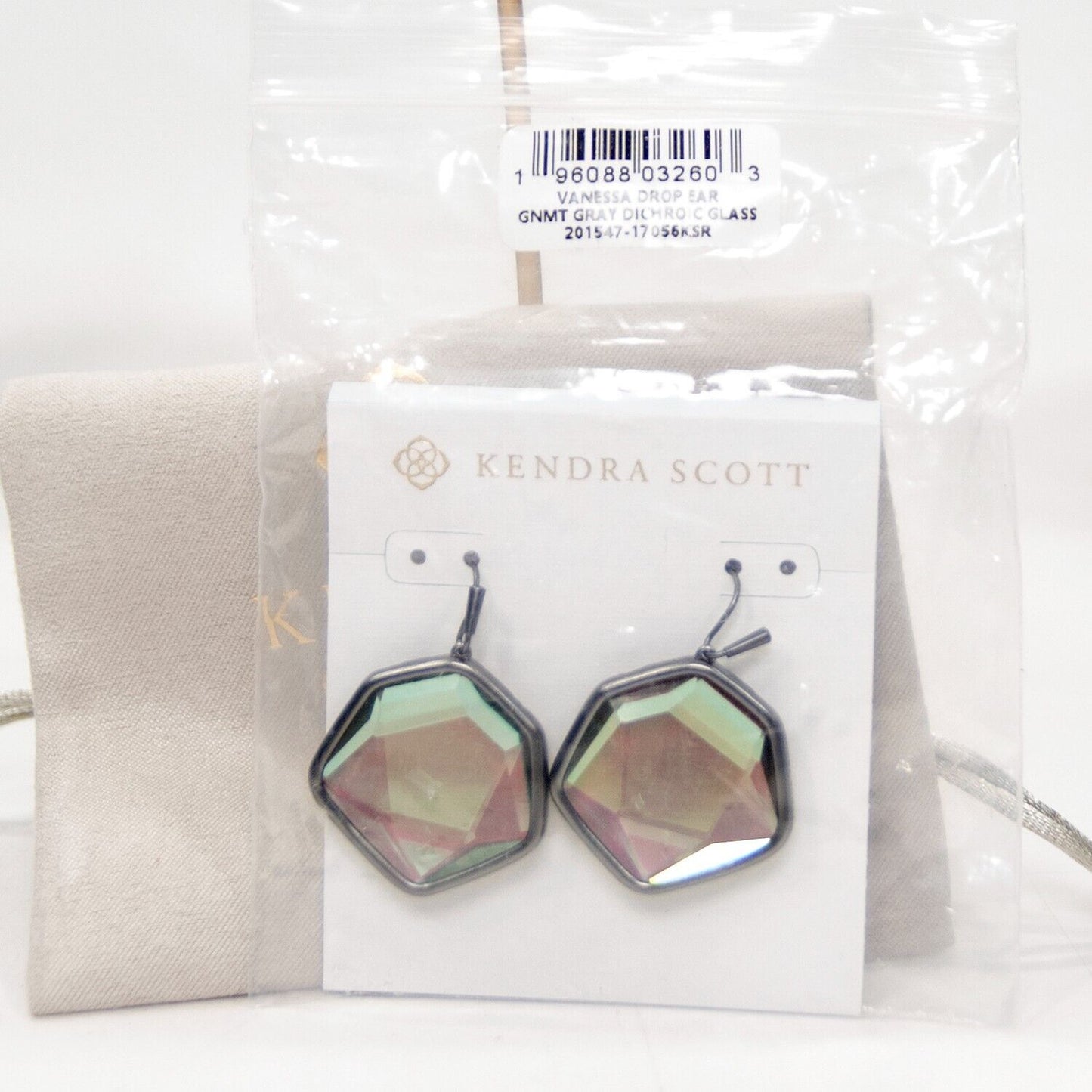 Kendra Scott Vanessa Faceted Dicrhoic Glass Gunmetal Statement Earrings NWT