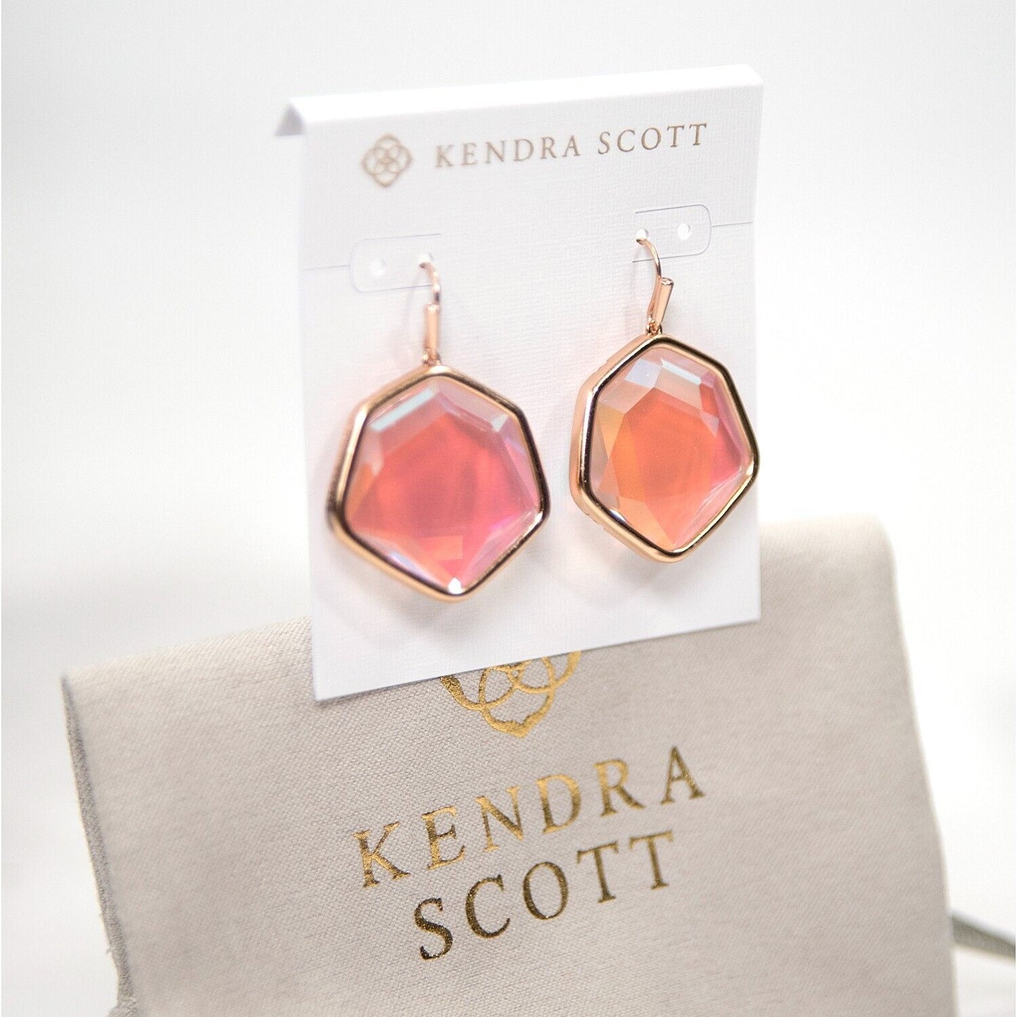 Kendra Scott Vanessa Faceted Dichroic Glass Rose Gold Statement Earrings NWT