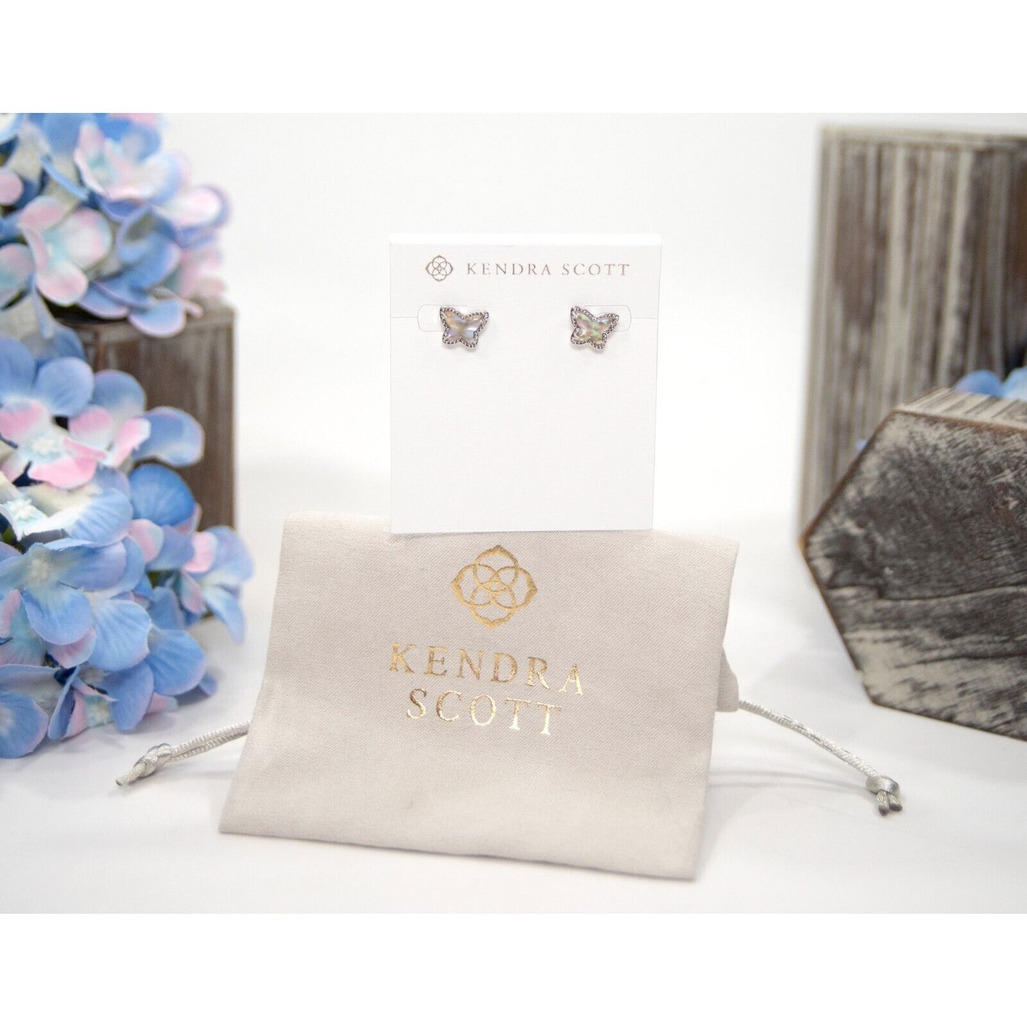 Kendra Scott Lillia Butterfly Abalone Rhodium Plated Statement Stud Earrings NWT