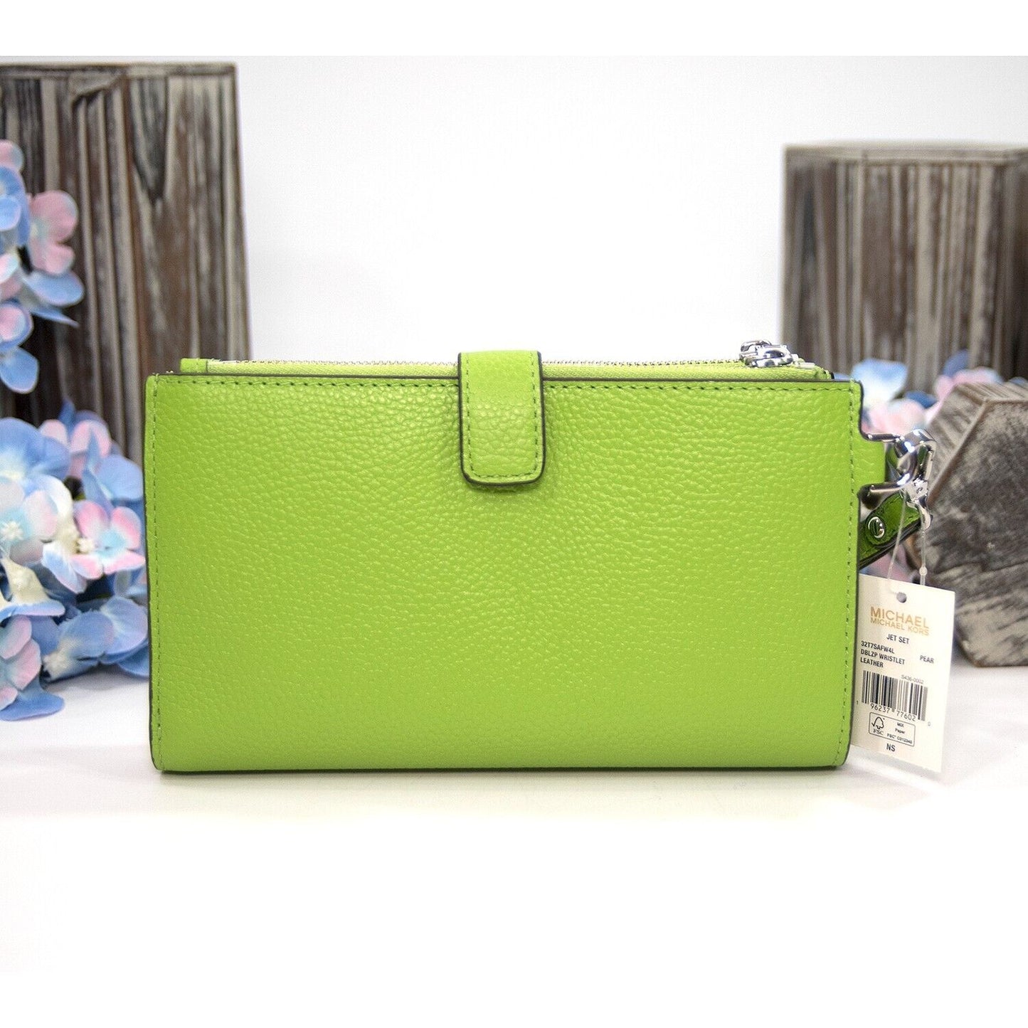 Michael Kors Pear Leather Adele Logo Double Zip Phone Wristlet NWT