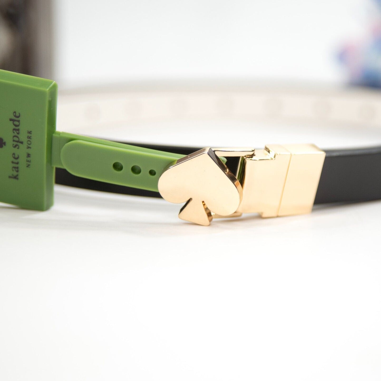 Kate Spade Black Cream Leather Slim Gold Plated Buckle Reversible Belt Lg NWT