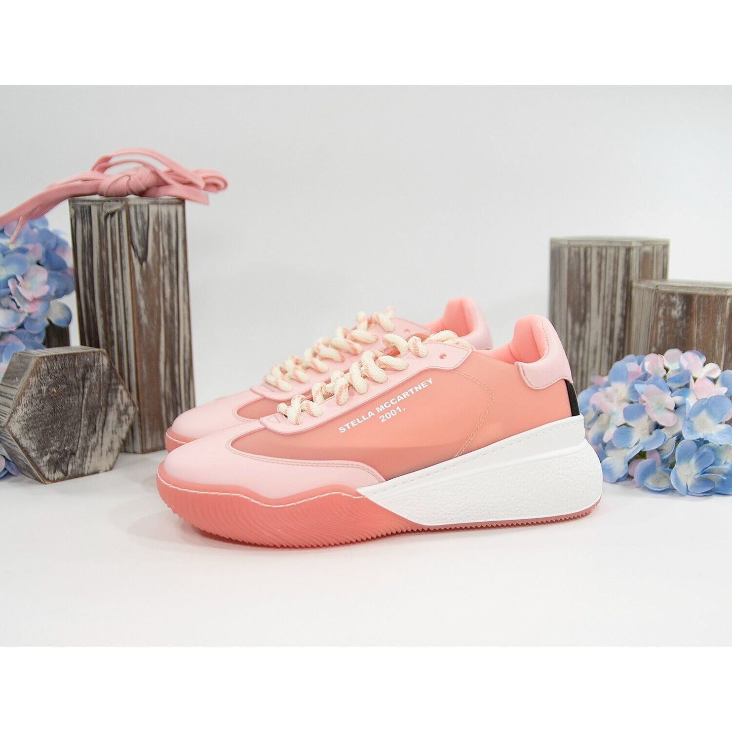 Stella McCarney Rose Pink Loop Oversize Vegan Leather Sneakers 38 NIB
