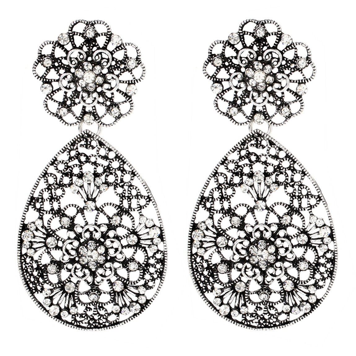 Amrita Singh Islay Antique Silver Clear Crystal Large Earrings ERC 4022 NWT