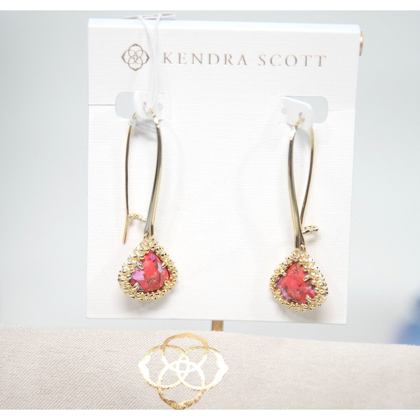 Kendra Scott Kendall Fuchsia Magnesite Gold Plated Dangle Earrings NWT