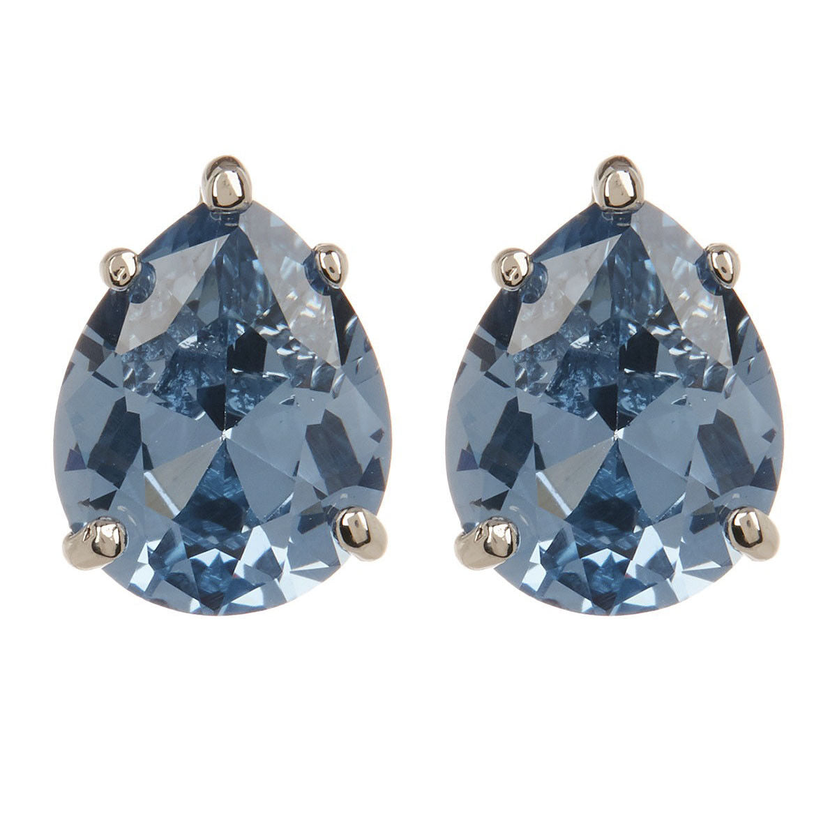 CZ Kenneth Jay Lane Silver Aqua Pear Stud Earrings KE696AQSI NWT