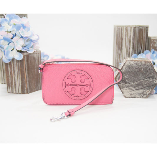 Tory Burch Watermelon Pink Leather Miller Zip Card Case Compact Wallet NWT
