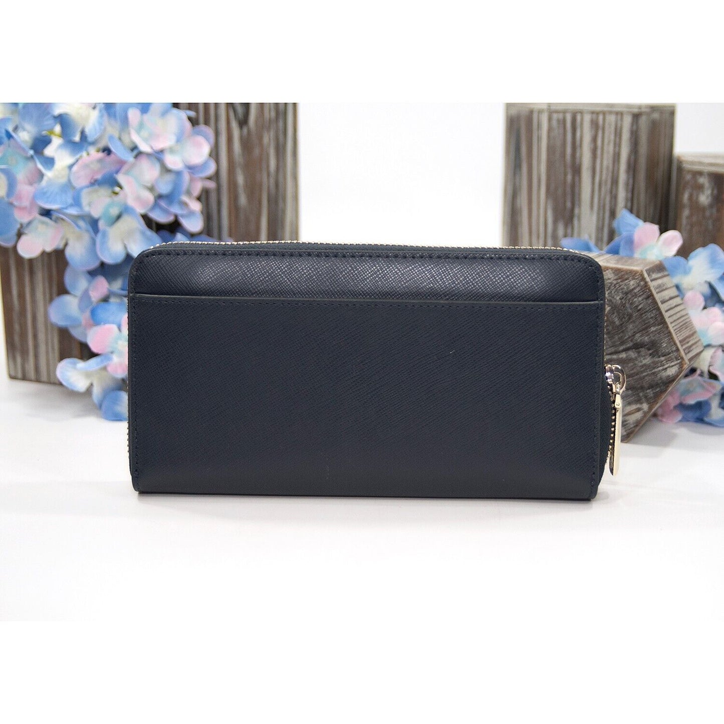 Kate Spade Spencer Blazer Blue Leather Zip Around Large Lacey Wallet NWT