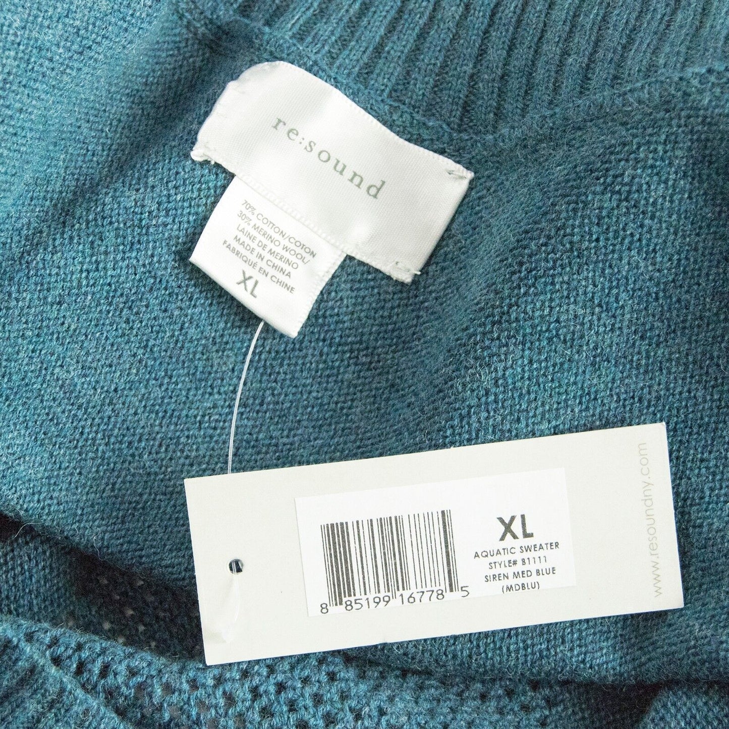 Re:sound Teal Blue Multi Woven Knit Open Back Dolman Long Sleeve Sweater XL NWT