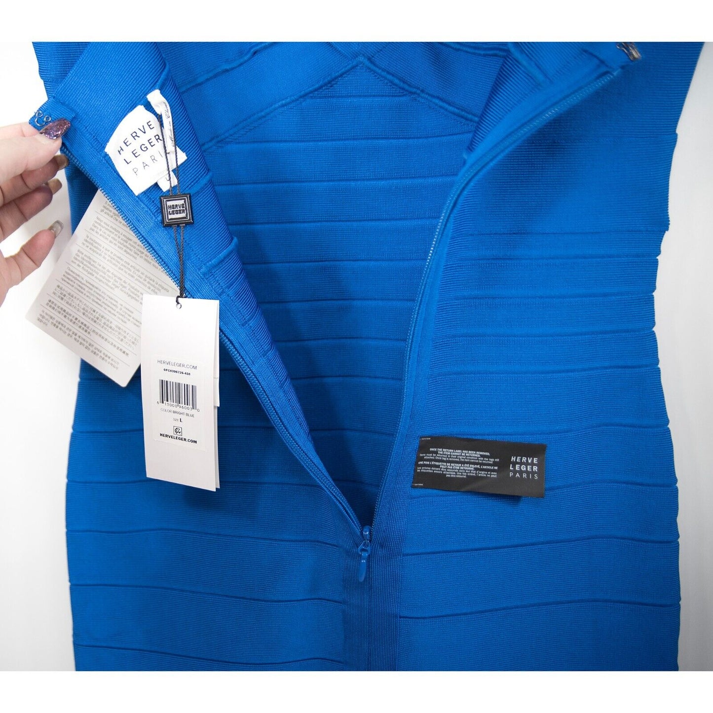 Herve Leger Scoop Neck Royal Blue Mini Bandage Bodycon Dress Large NWT $790