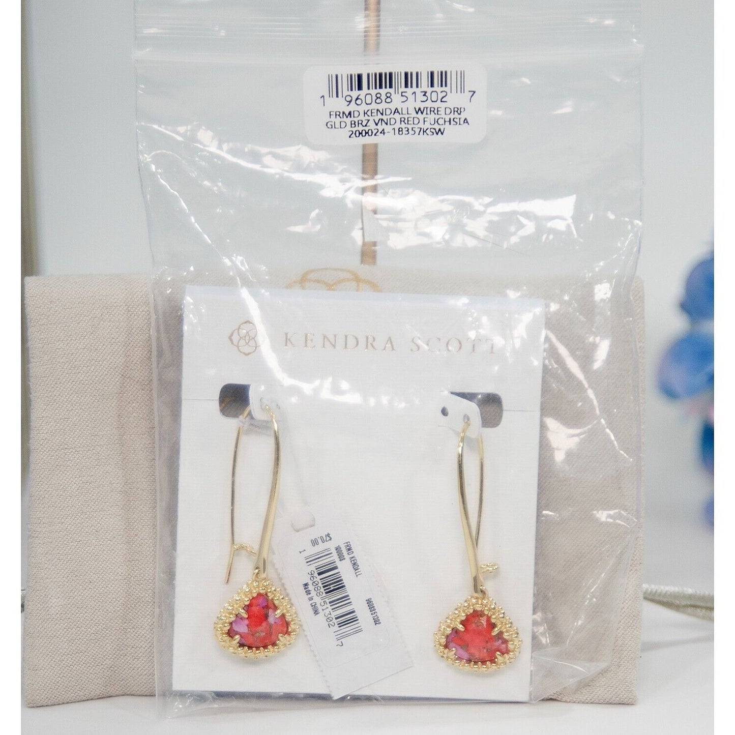 Kendra Scott Kendall Fuchsia Magnesite Gold Plated Dangle Earrings NWT
