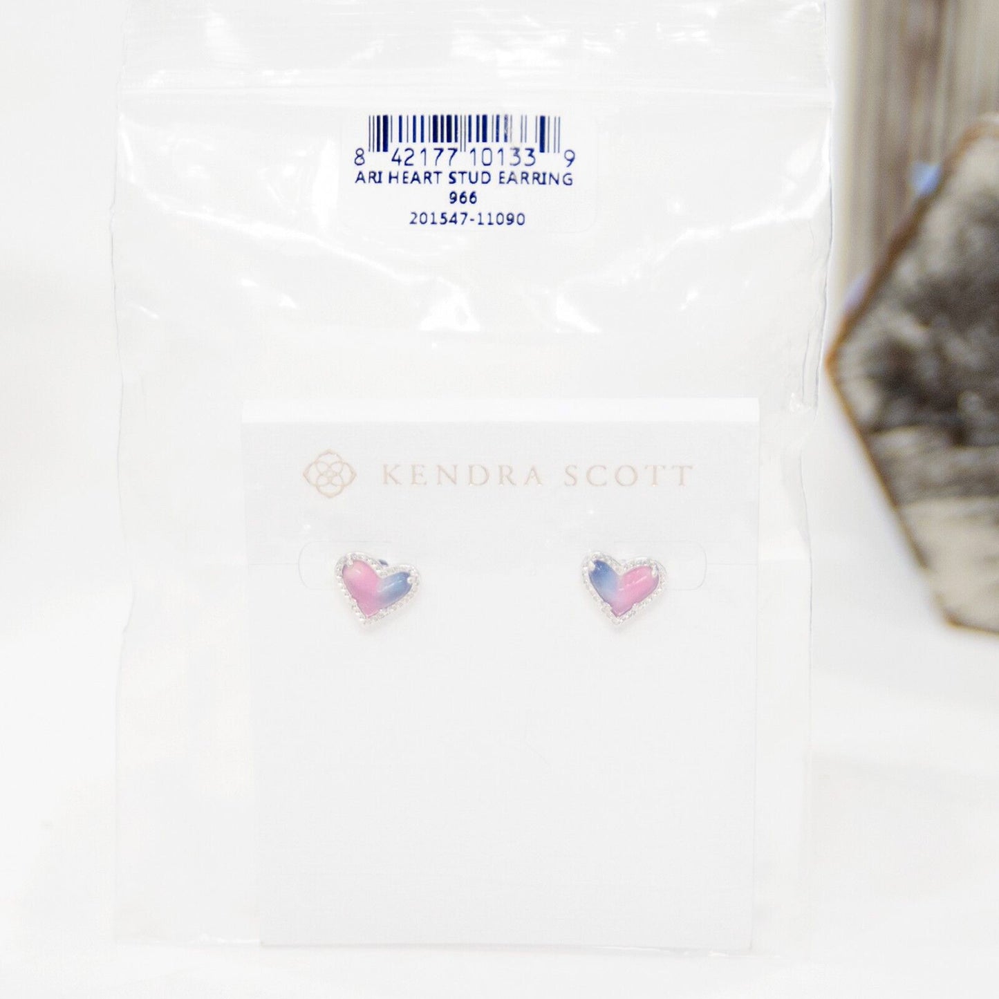 Kendra Scott Ari Ombre Illusion Heart Rhodium Plated Statement Stud Earrings NWT