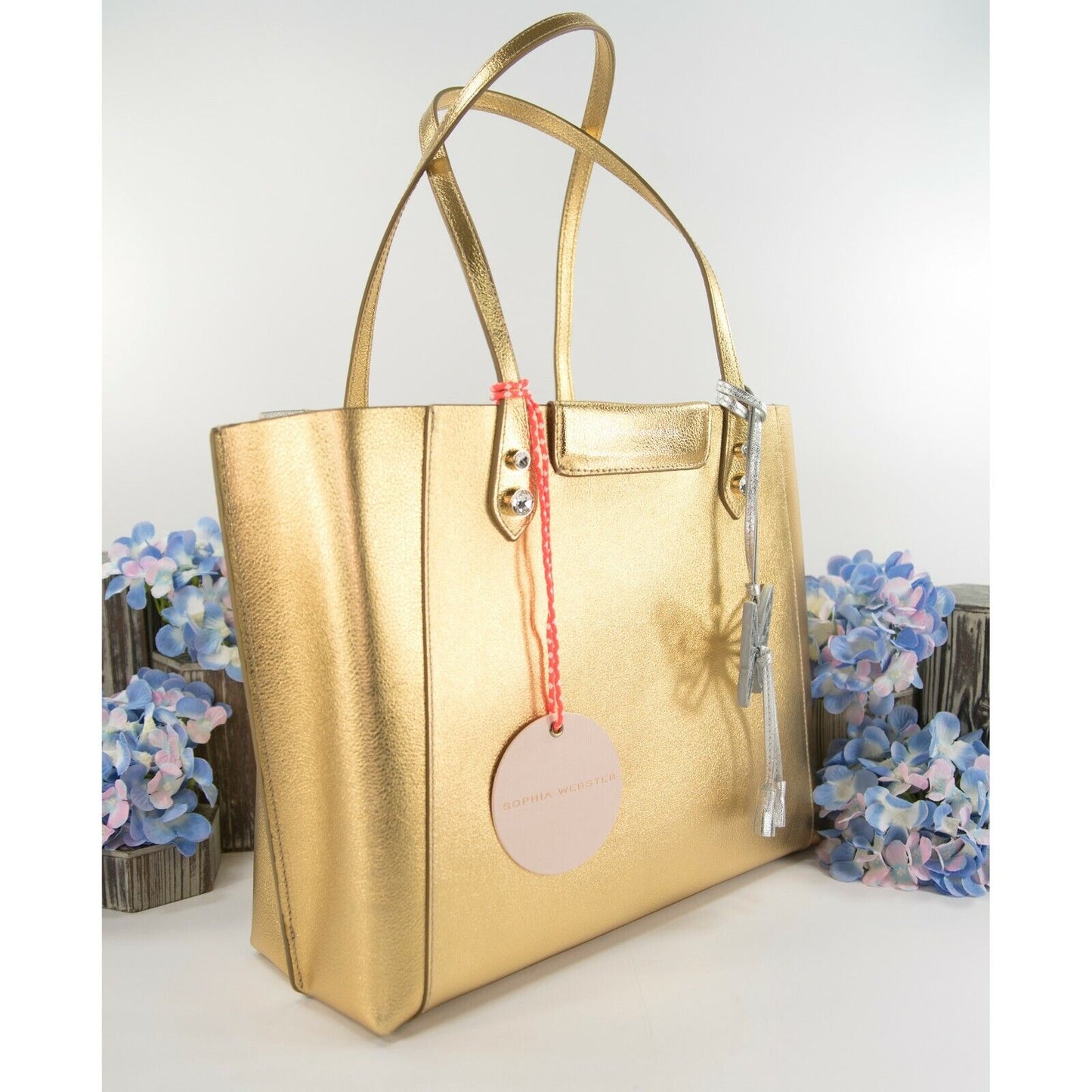 Sophia Webster Hola Gold Silver Metallic Leather Butterfly Tote Bag NWT