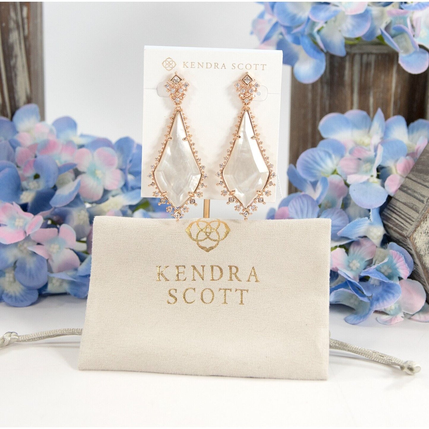 Kendra Scott Martha Rose Gold White Mother of Pearl Large Statement Earrings NWT