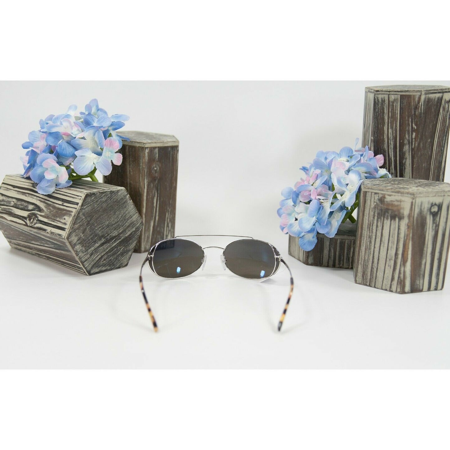 Prada SPR 66V Silver Thin Frame Polarized Metal Aviator Logo Sunglasses NWT Case