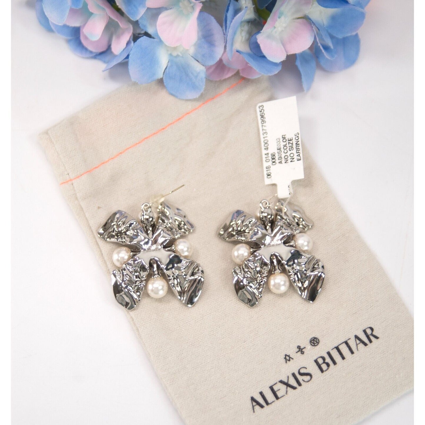 Alexis Bittar Byzantine Flower Crystal Faux Pearl Rhodium LARGE Earrings NWT