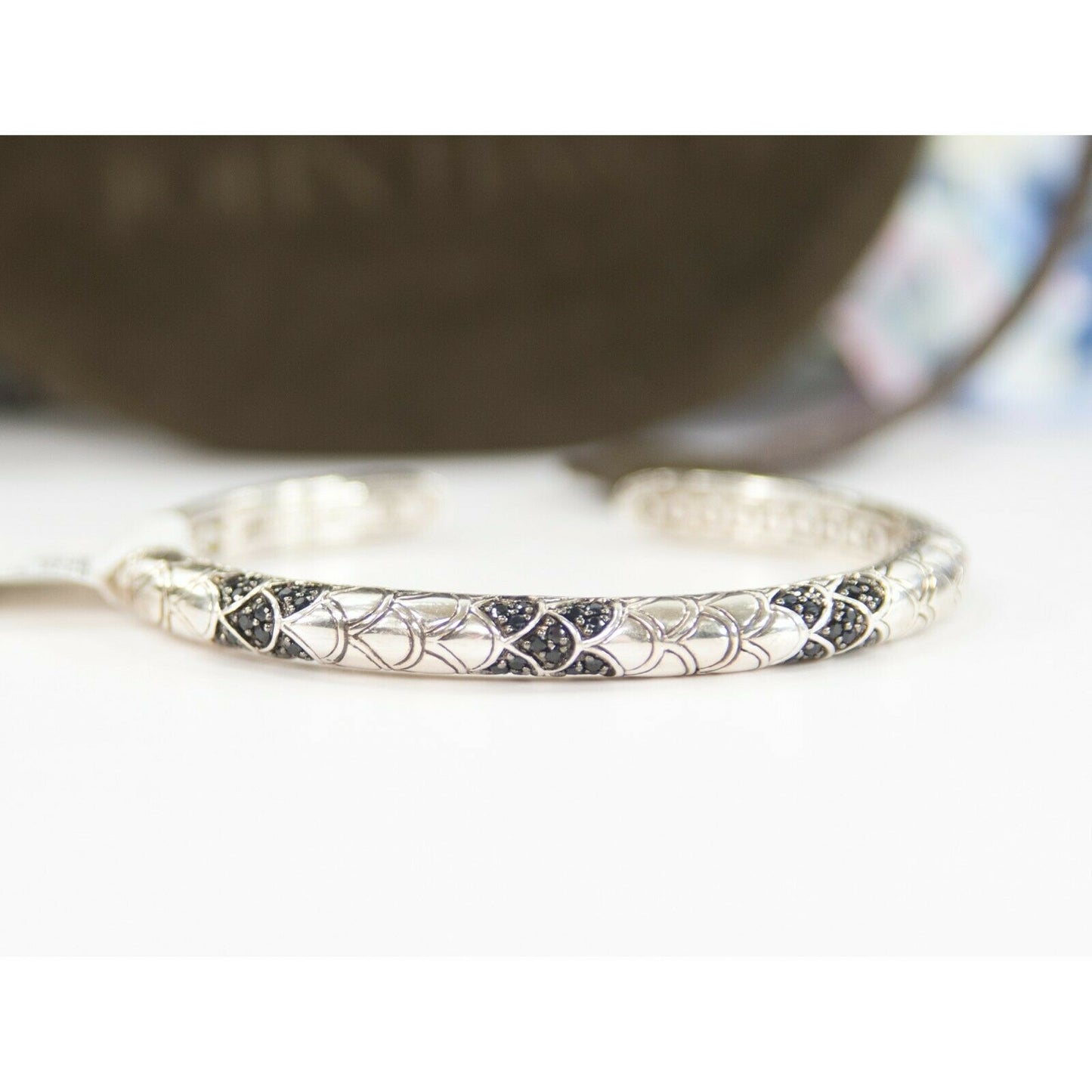 John Hardy Sterling 2.85ct Black Sapphire Naga Slim Kick Cuff Bracelet NWT $1495