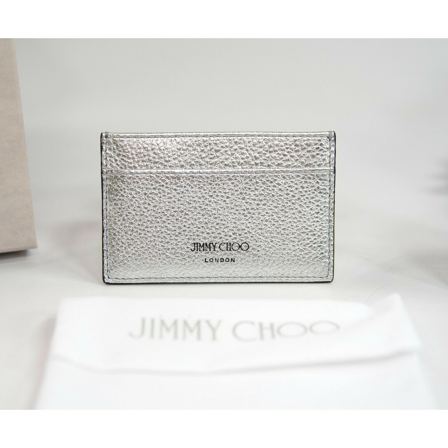 Jimmy Choo Aarna Silver Leather Card Case Holder Wallet NWT