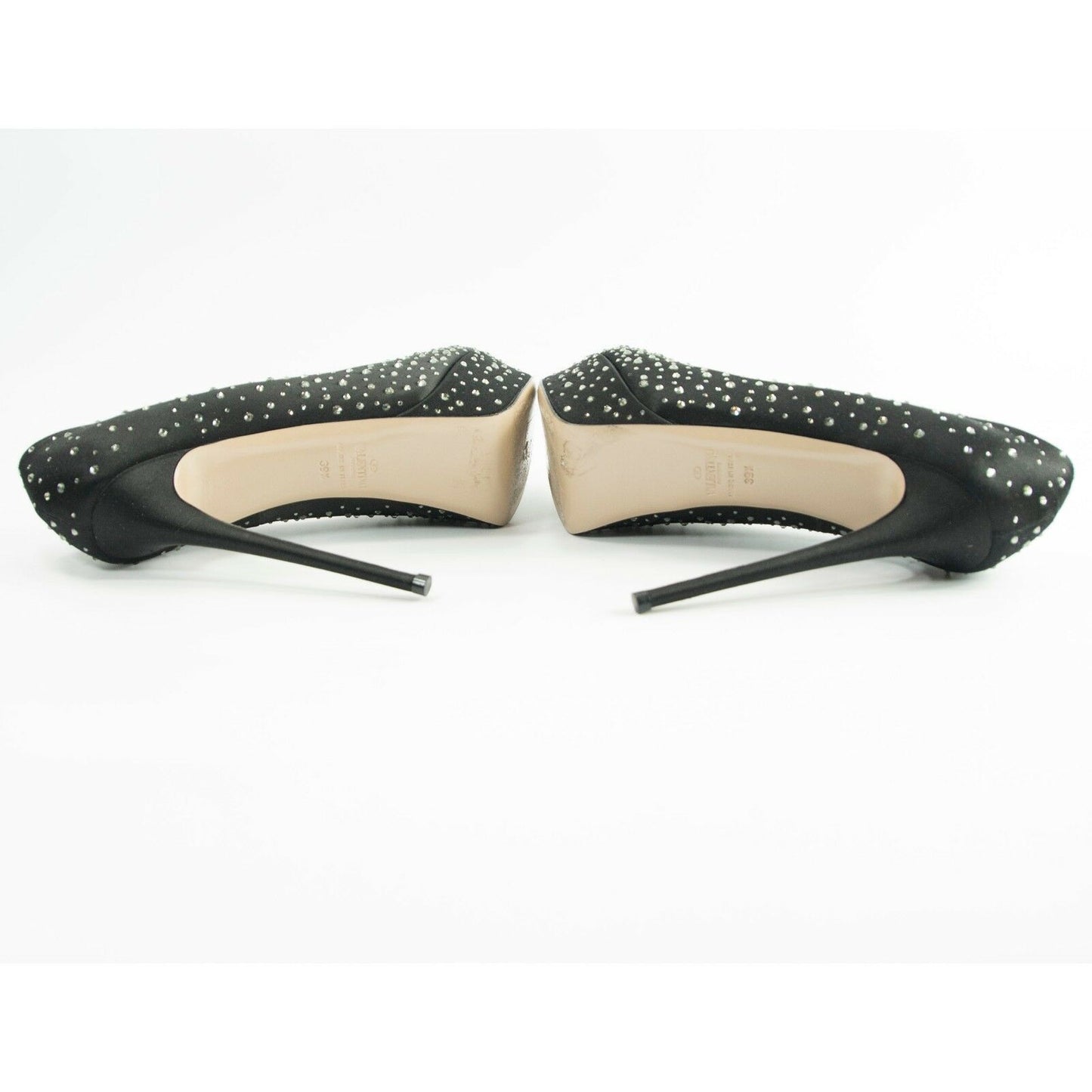 Valentino Black Satin Crystal Peep Toe Platform Runway Heels 39.5 9.5 $1950