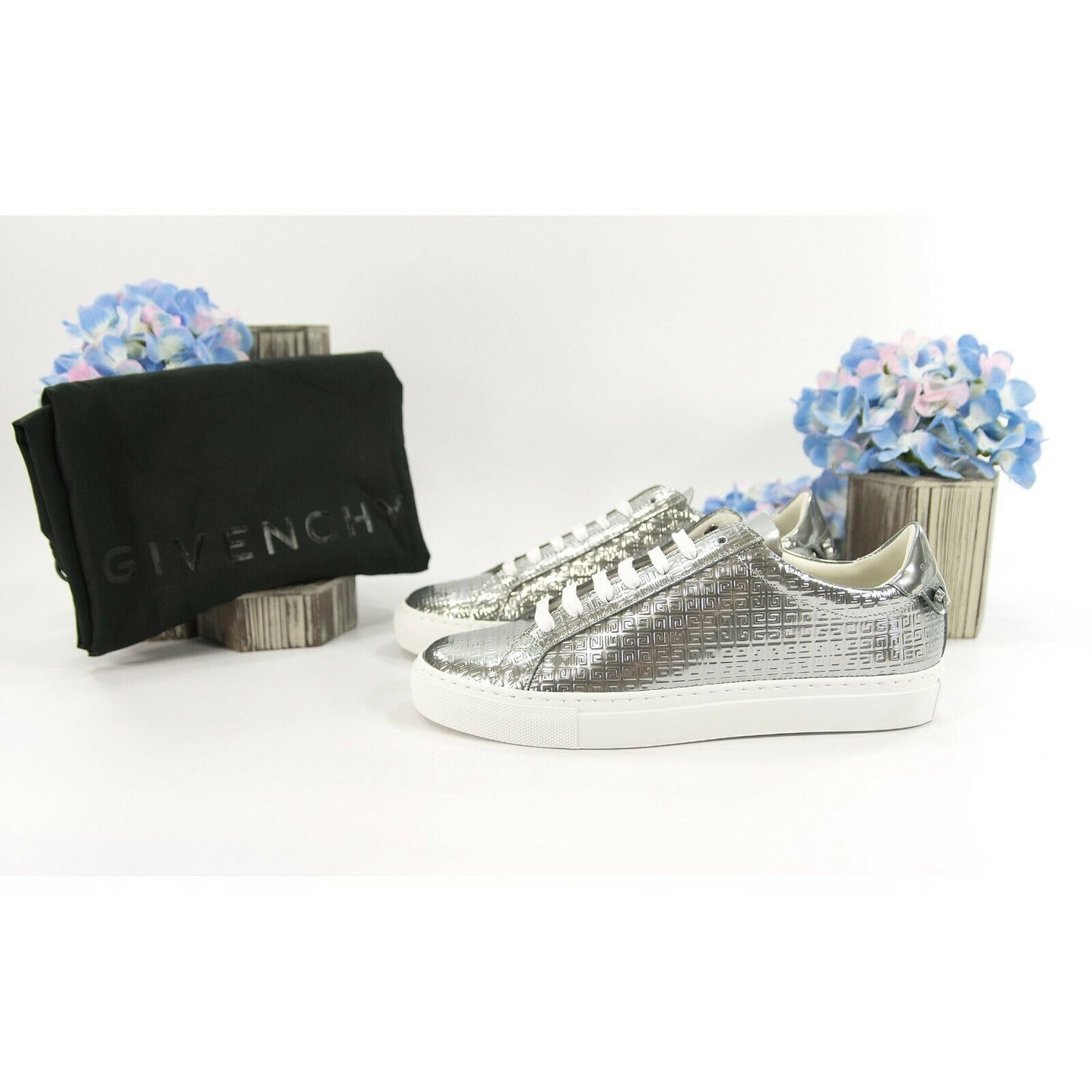 Givenchy Urban Street Silver Metallic Leather Sneakers 37 NIB
