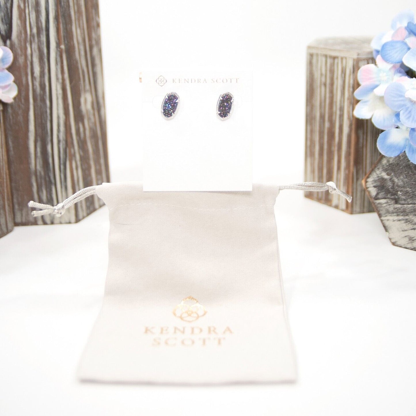 Kendra Scott Ellie Multi Drusy Rhodium Statement Stud Earrings NWT