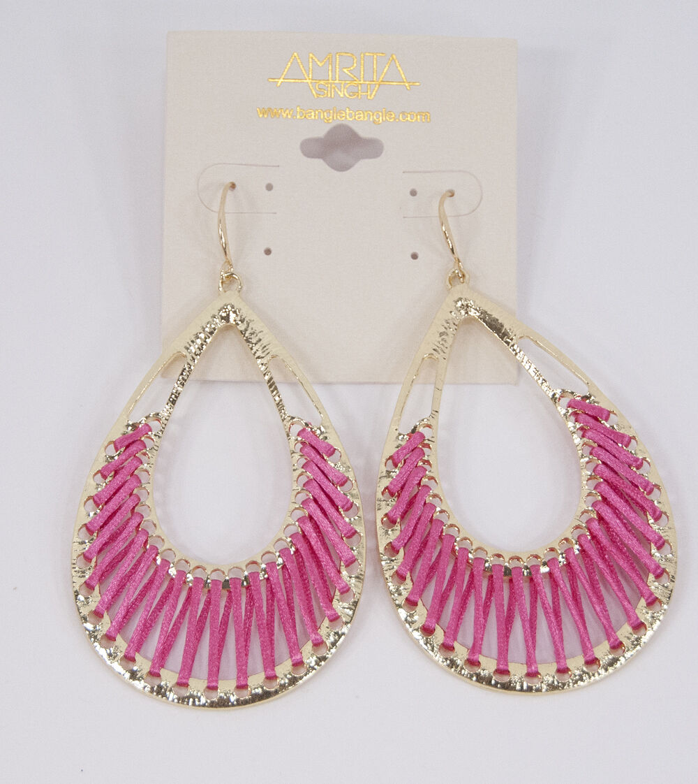 Amrita Singh Gold Pink Silk Crosby Street Dangle Earrings ERC 1509 NWT
