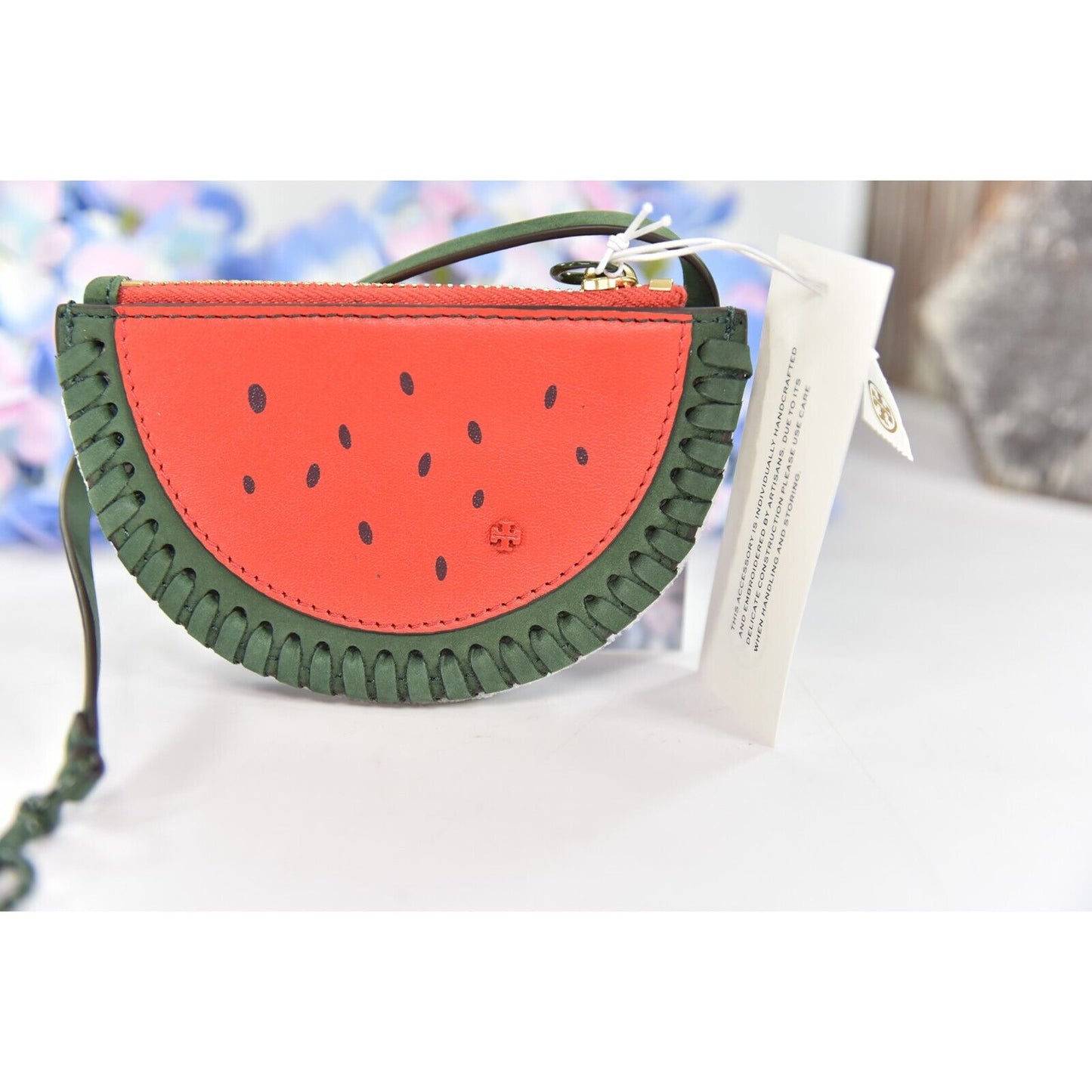 Tory Burch Beaded Watermelon Nubuck Leather Coin Purse NWT
