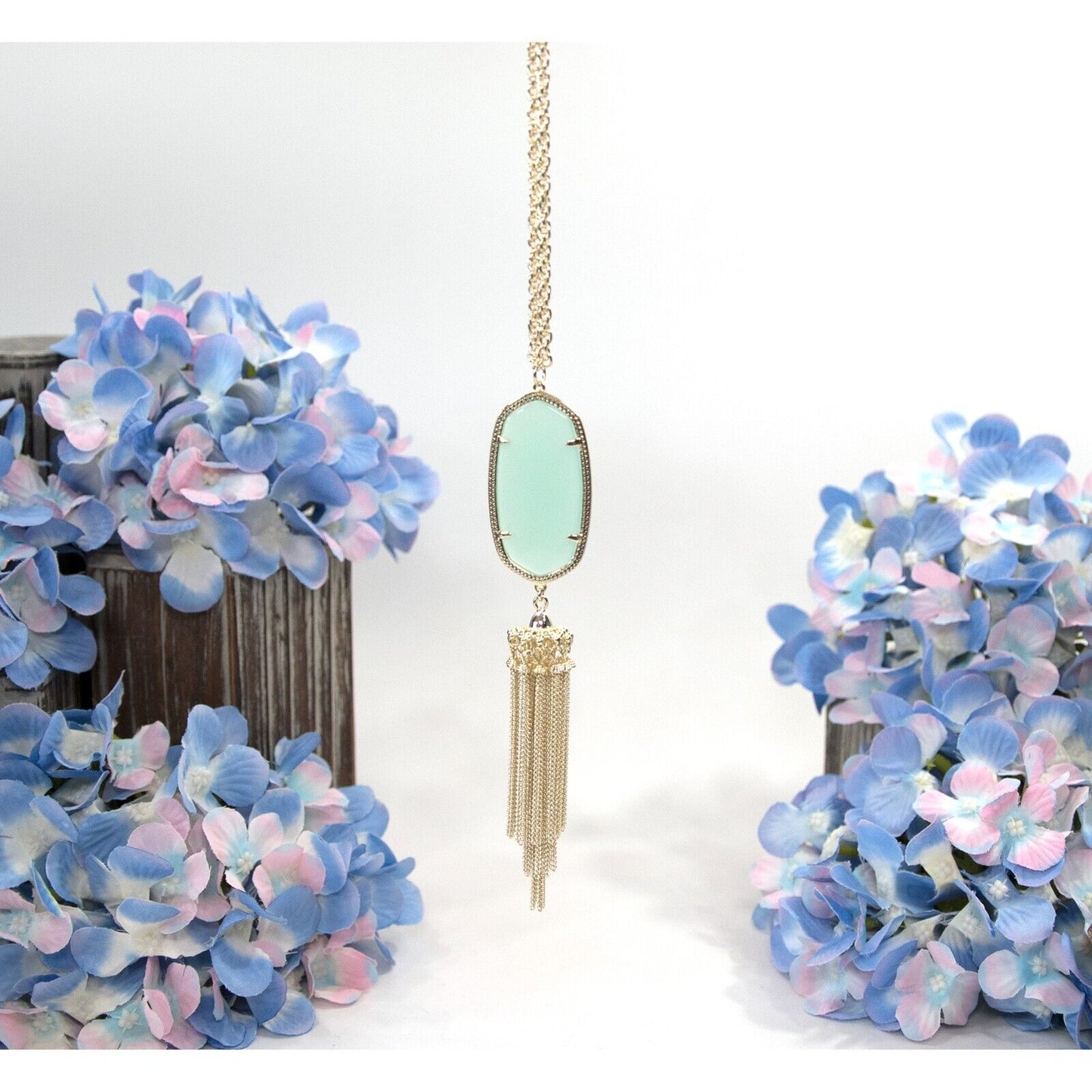 Kendra Scott Rayne Green Chalcedony Long Pendant Necklace NWT