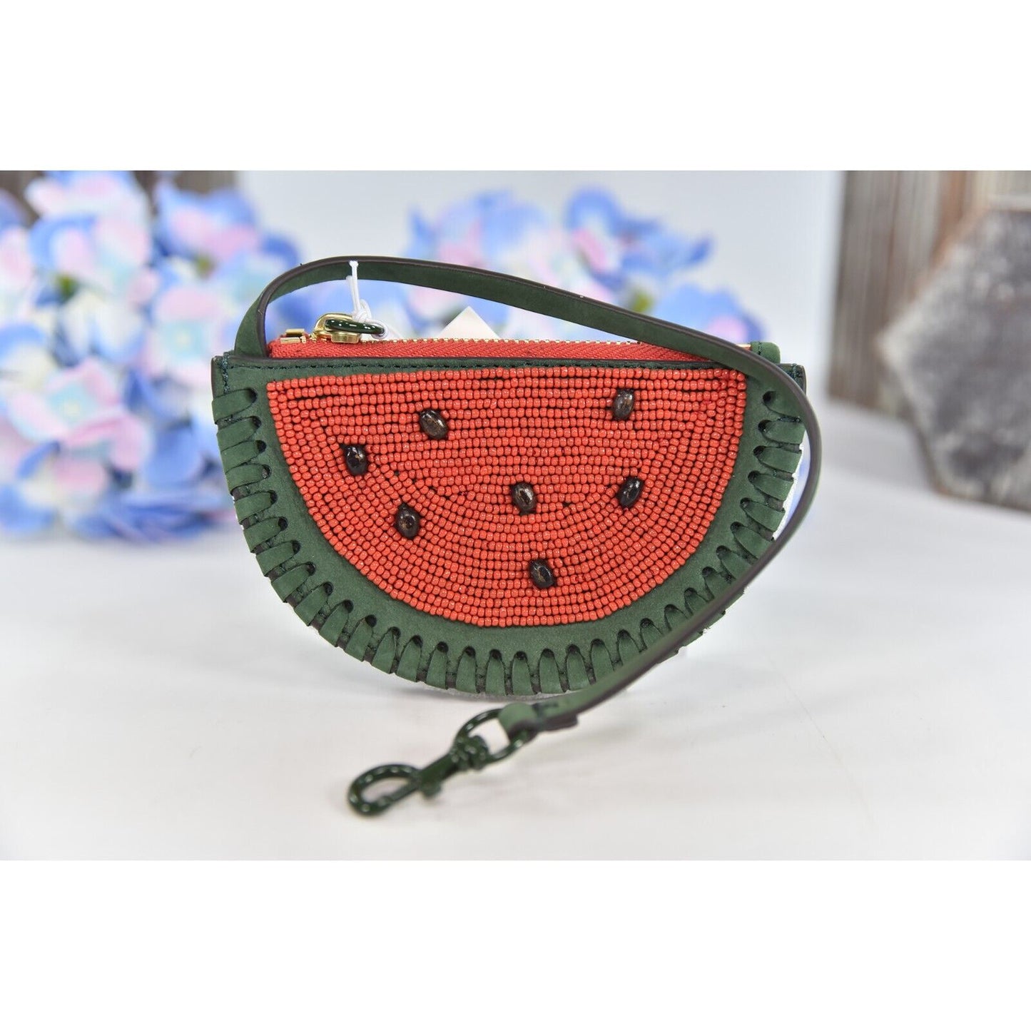 Tory Burch Beaded Watermelon Nubuck Leather Coin Purse NWT