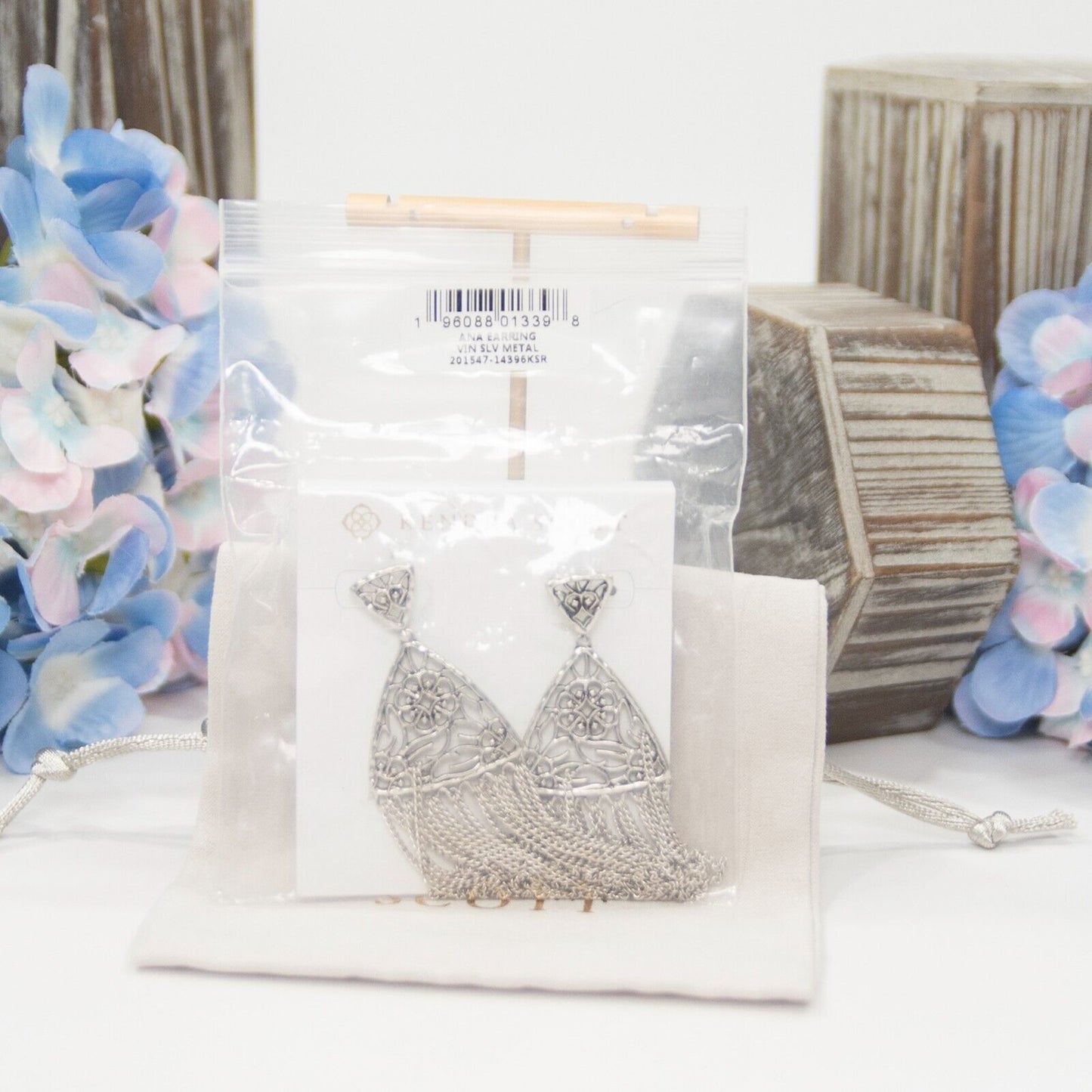 Kendra Scott Ana Floral Fringe Rhodium Drop Dangle Statement Earrings NWT