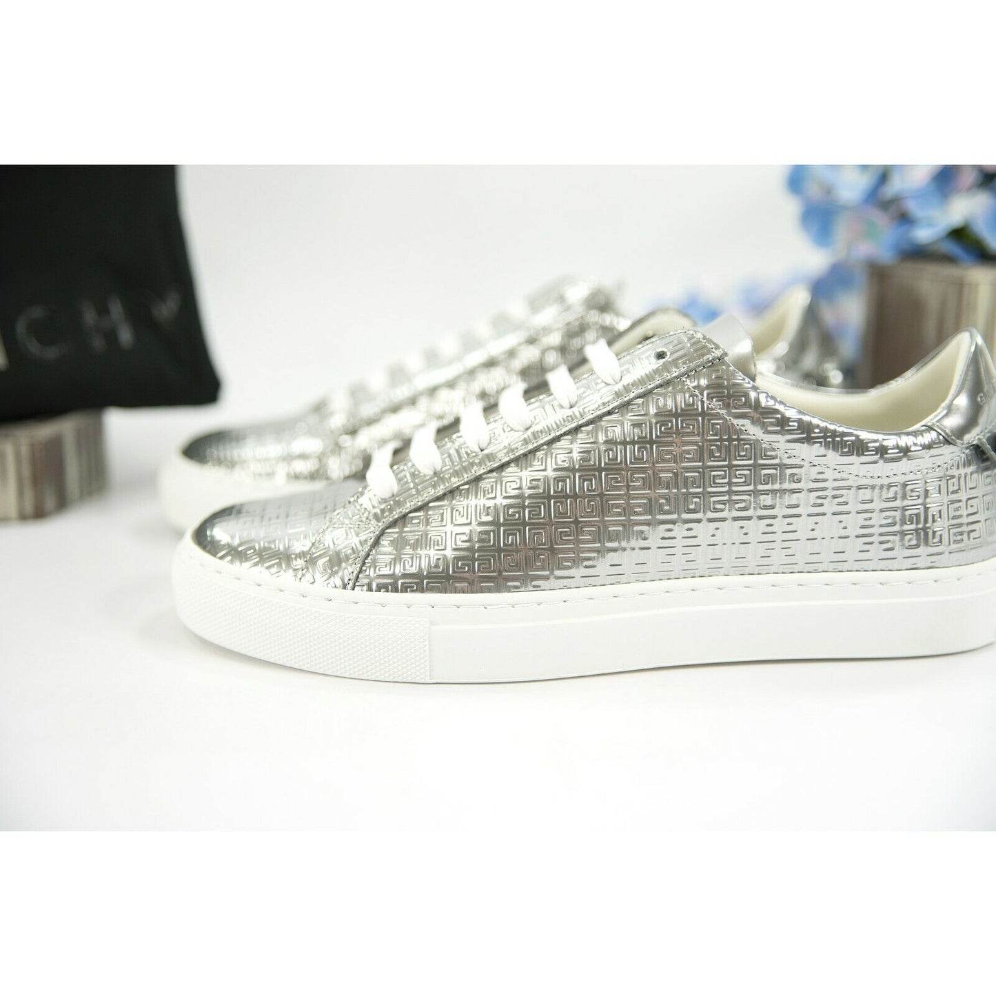 Givenchy Urban Street Silver Metallic Leather Sneakers 37 NIB