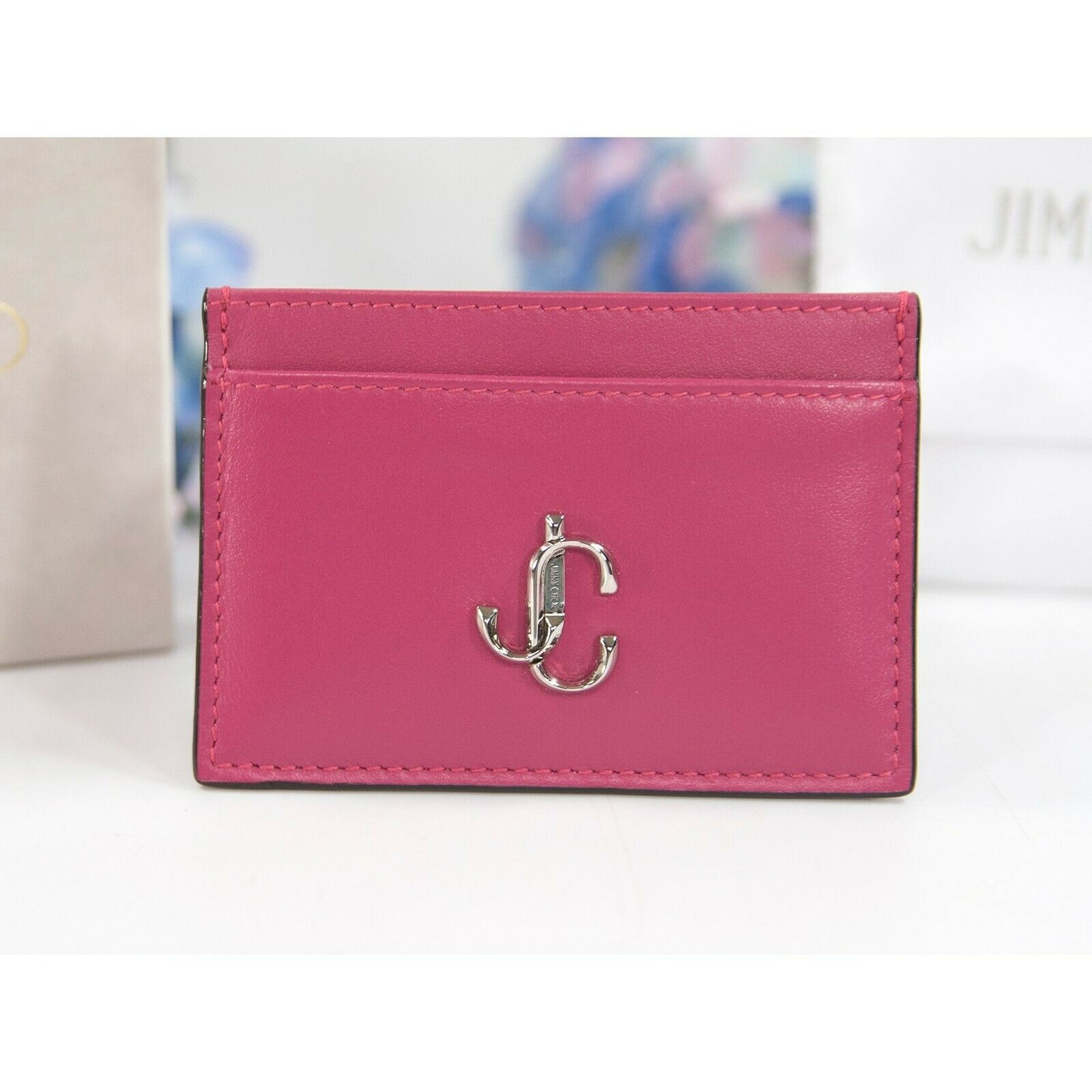 Jimmy Choo Umika Bubble Gum Pink Leather Card Case Holder Wallet NWT