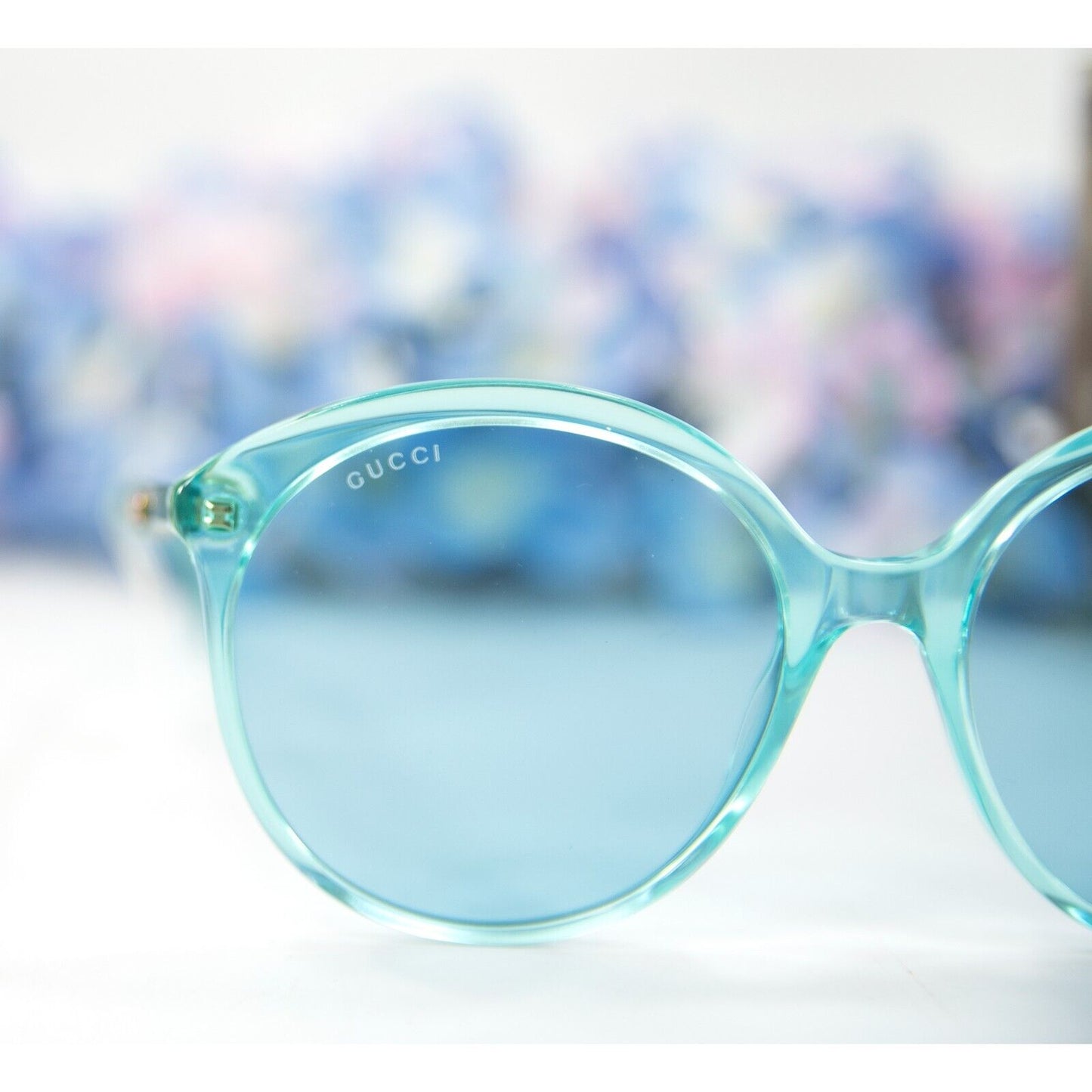Gucci Round 59MM Azure Acrylic Metal Sunglasses NWT GG0521S