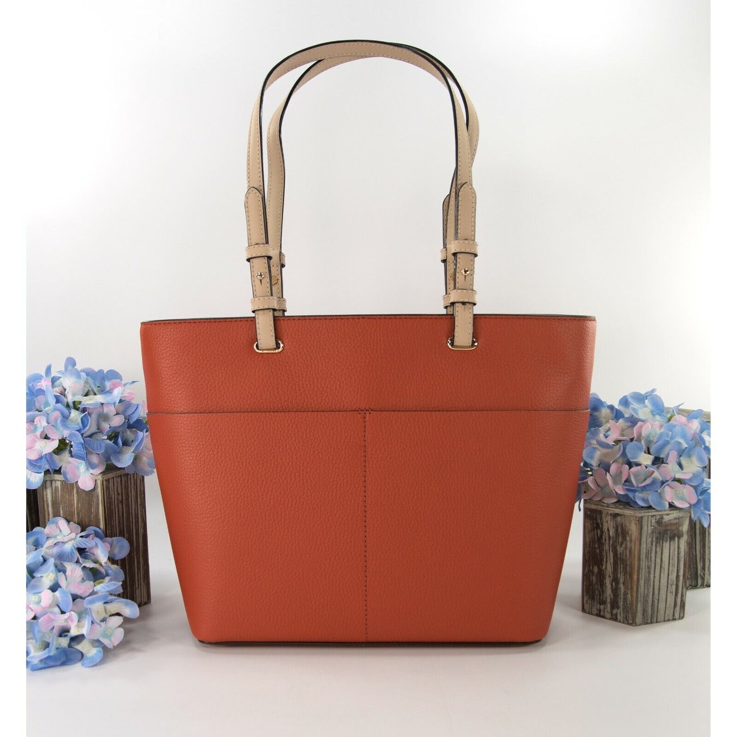 Michael Kors Orange Spice Leather East West Top Zip Pocket Tote Bag NWT