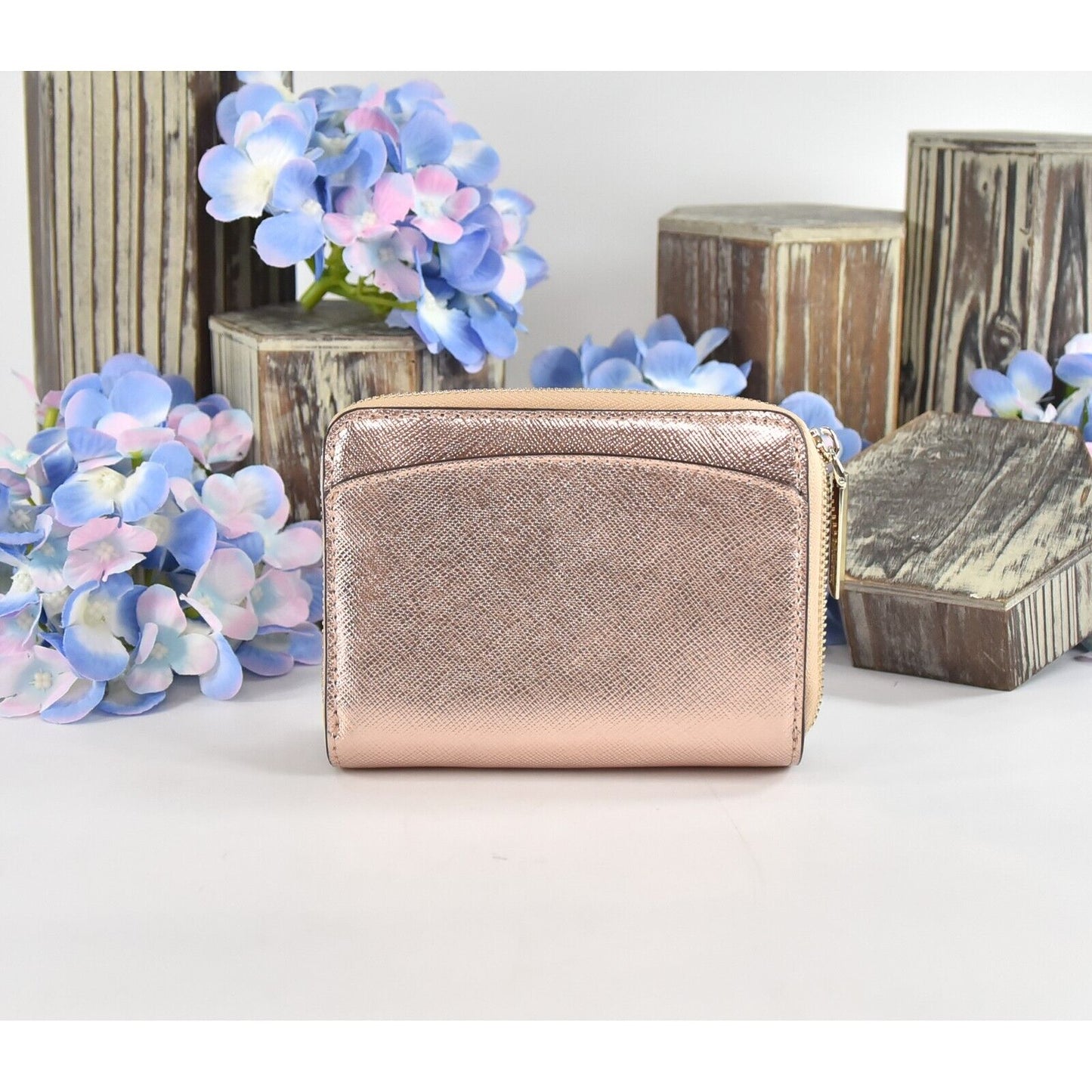 Kate Spade Rose Gold Leather Spencer Compact Wallet NWT