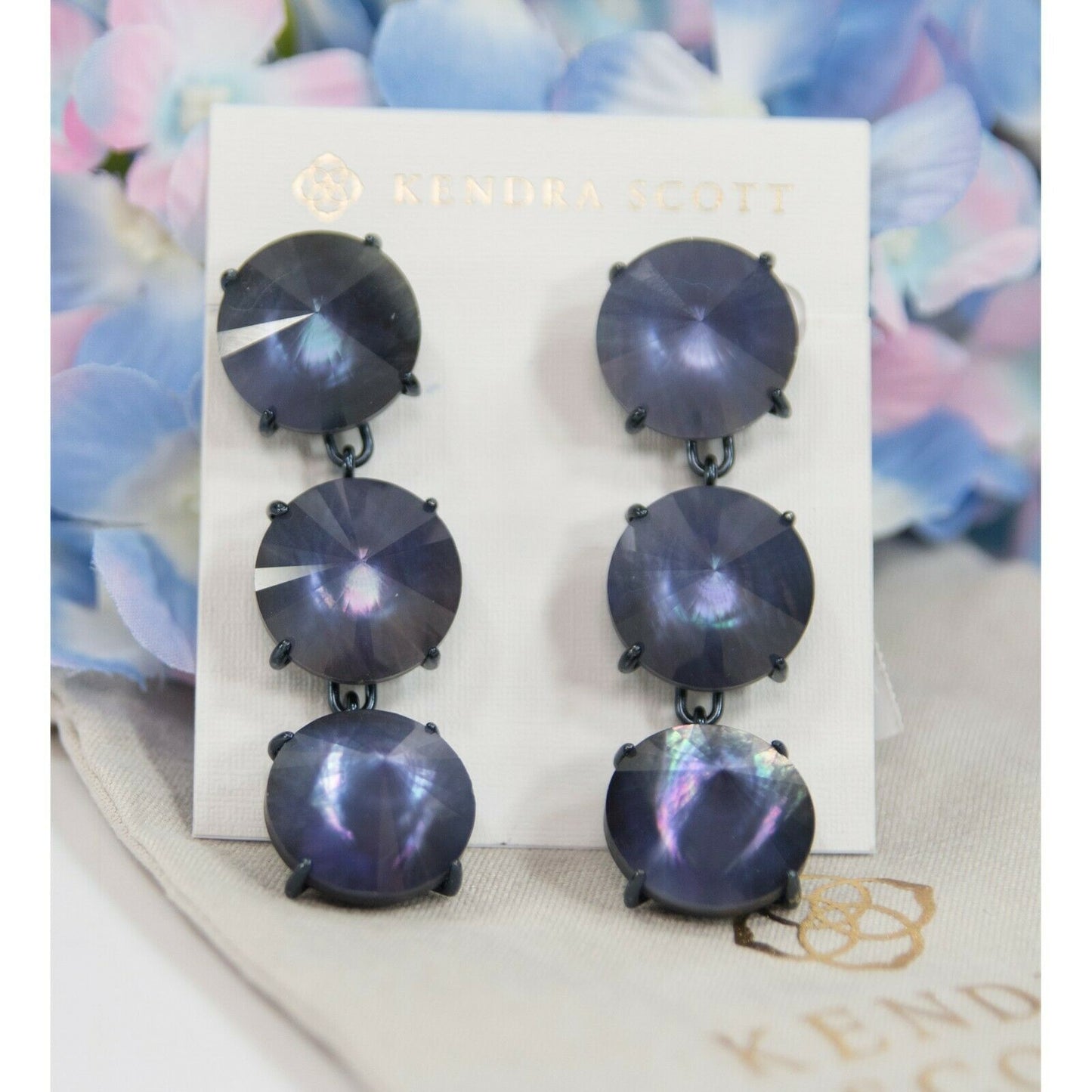 Kendra Scott Jolie Linear Navy Black Mother of Pearl Drop Dangle Earrings NWT
